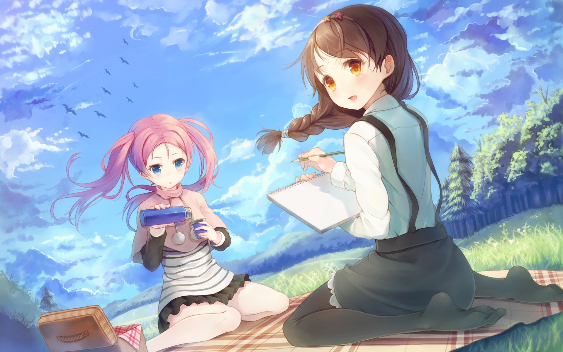 Anime Girls Hirosaki Kanade and Fujimura Natsuki on a Picnic HD Wallpaper