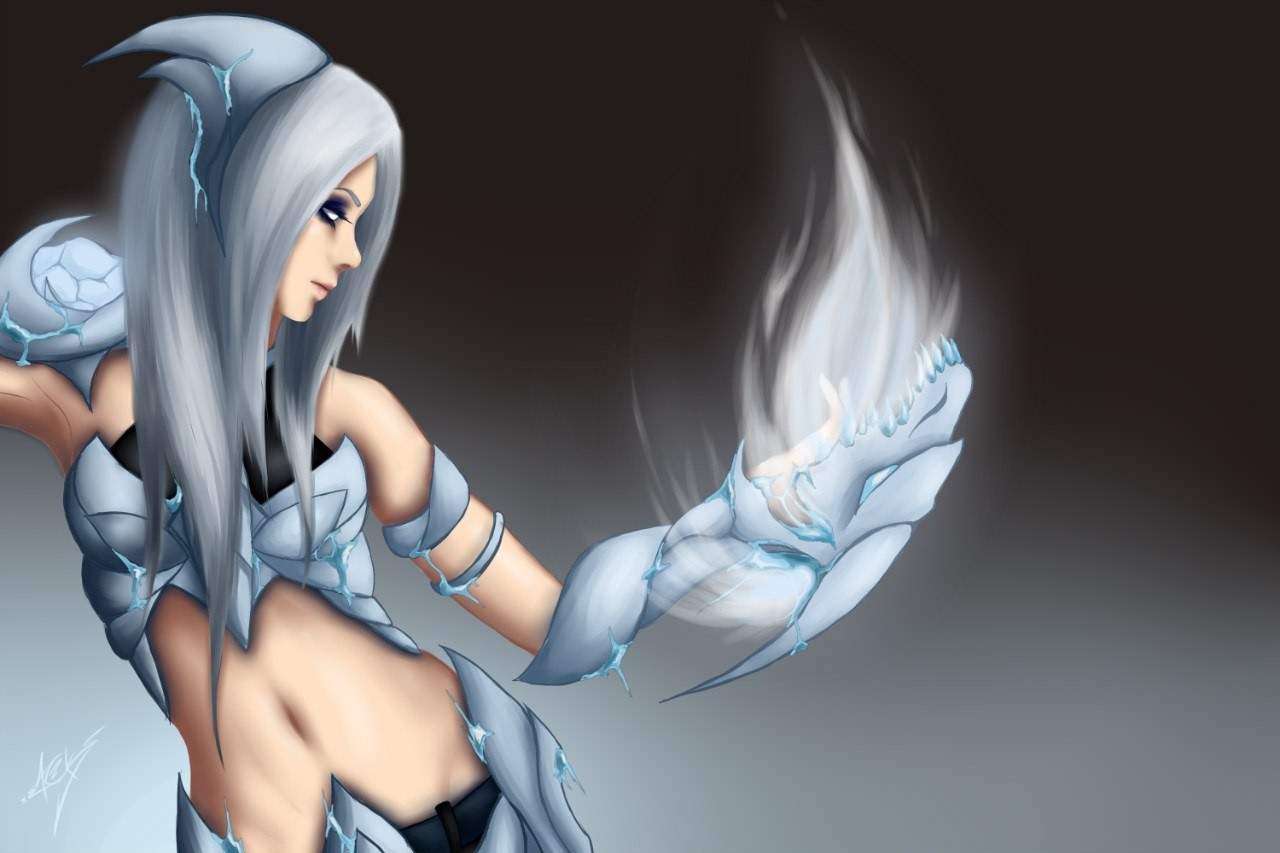 Anime girl with ice armor and fire magic HD Wallpaper