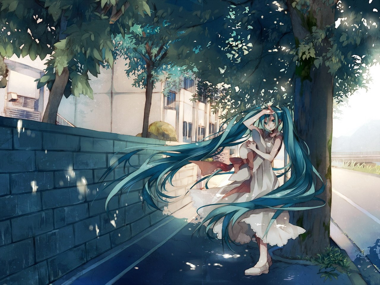 Hatsune Miku standing under a tree HD Wallpaper