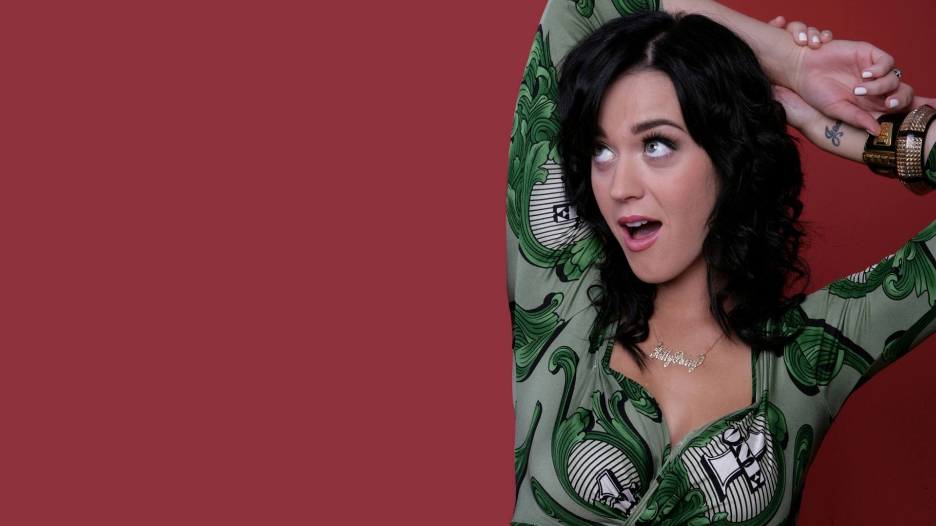 Katy Perry with arms raised HD Wallpaper