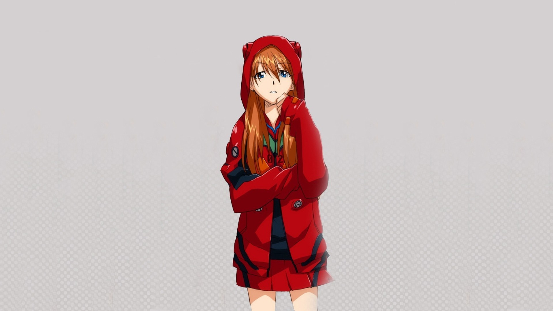 Asuka Langley Soryu in a red hoodie HD Wallpaper