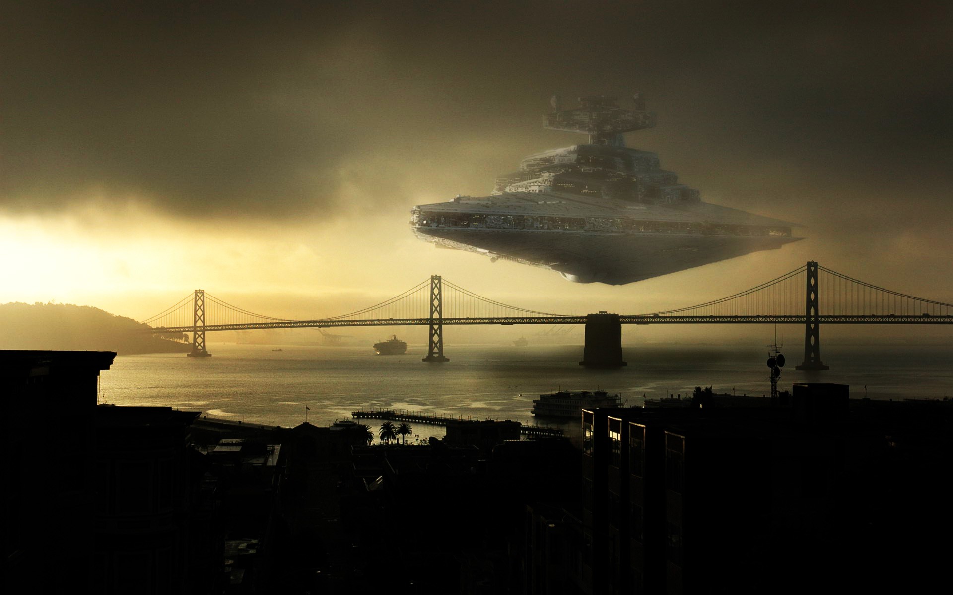 Star Destroyer over San Francisco Bay Bridge HD Wallpaper