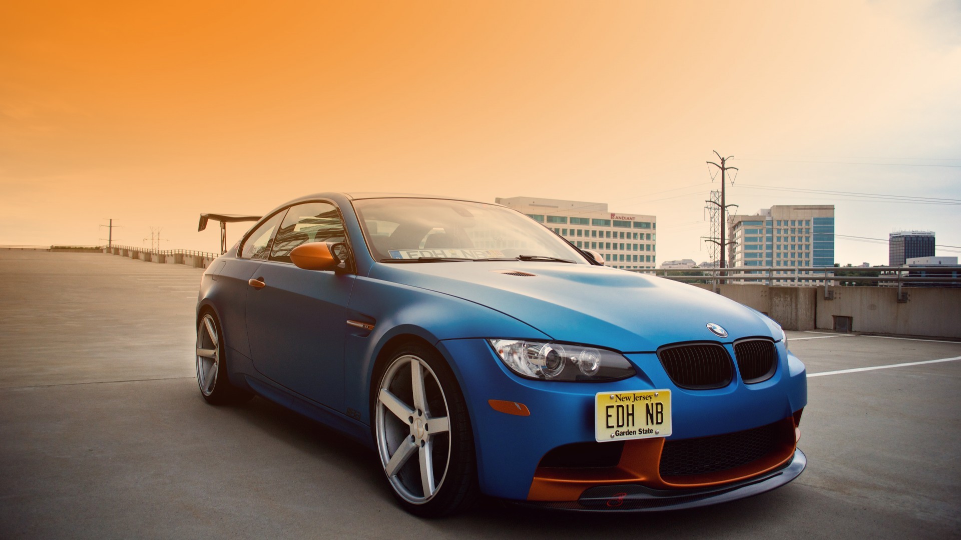 Blue BMW M3 with a spoiler HD Wallpaper