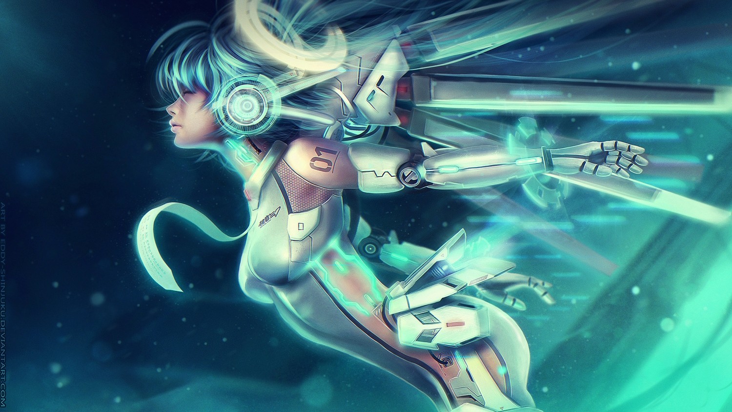 Hatsune Miku in futuristic cybernetic armor HD Wallpaper