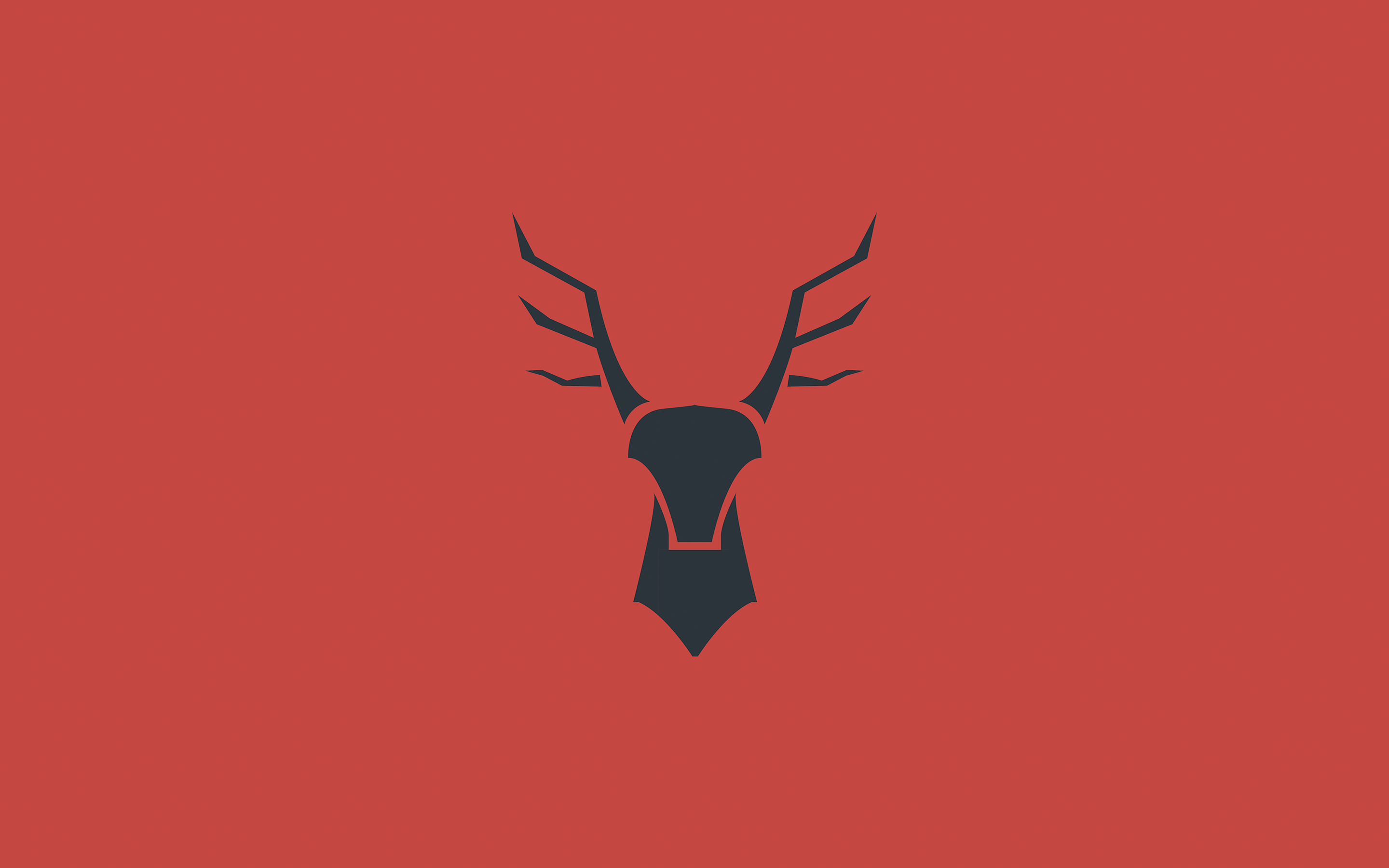 Stylized deer head with antlers on red background HD Wallpaper