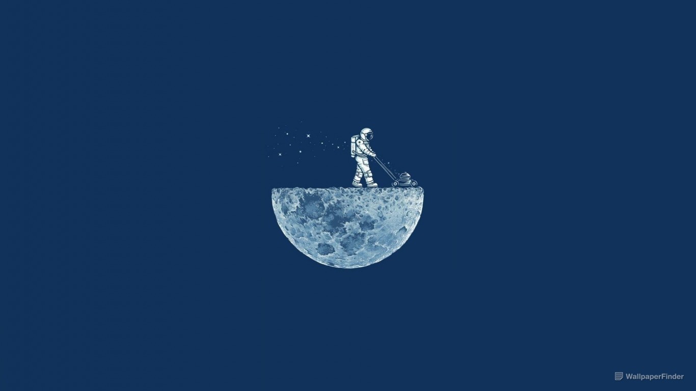 Astronaut mowing the moon HD Wallpaper