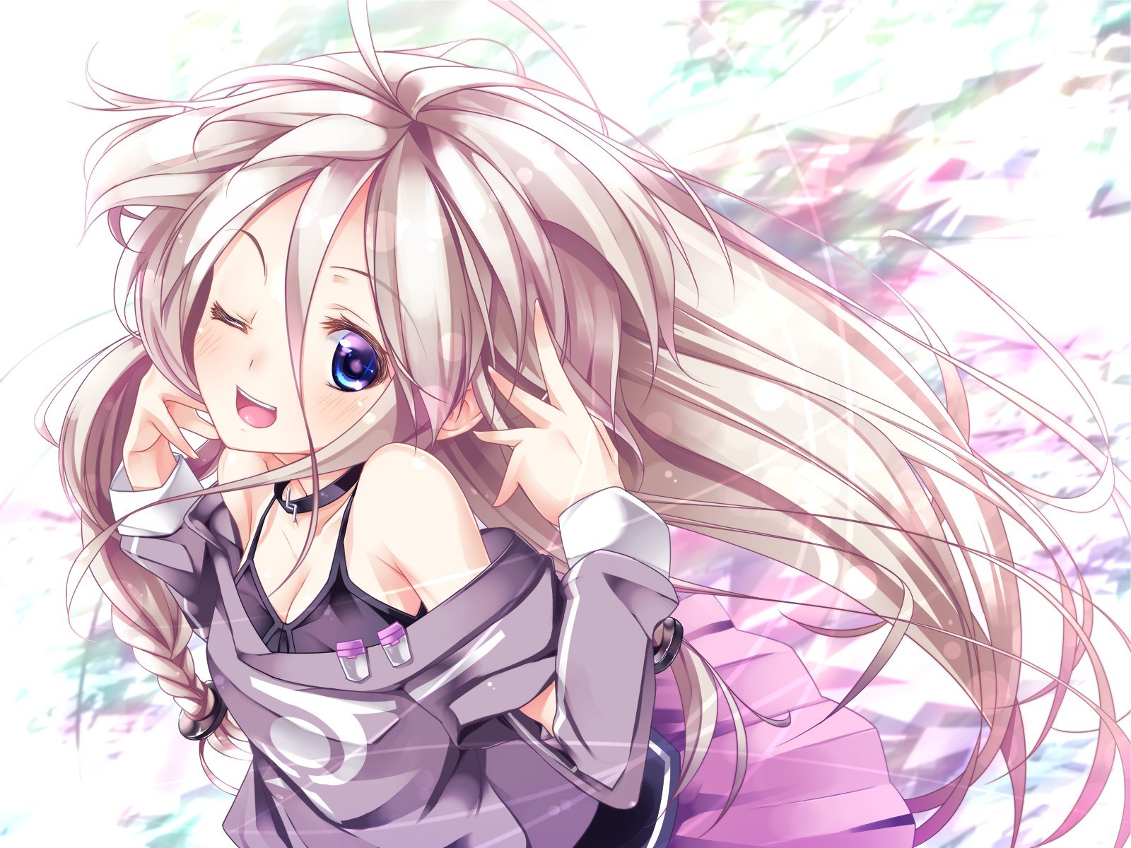 IA Vocaloid with long hair winks HD Wallpaper