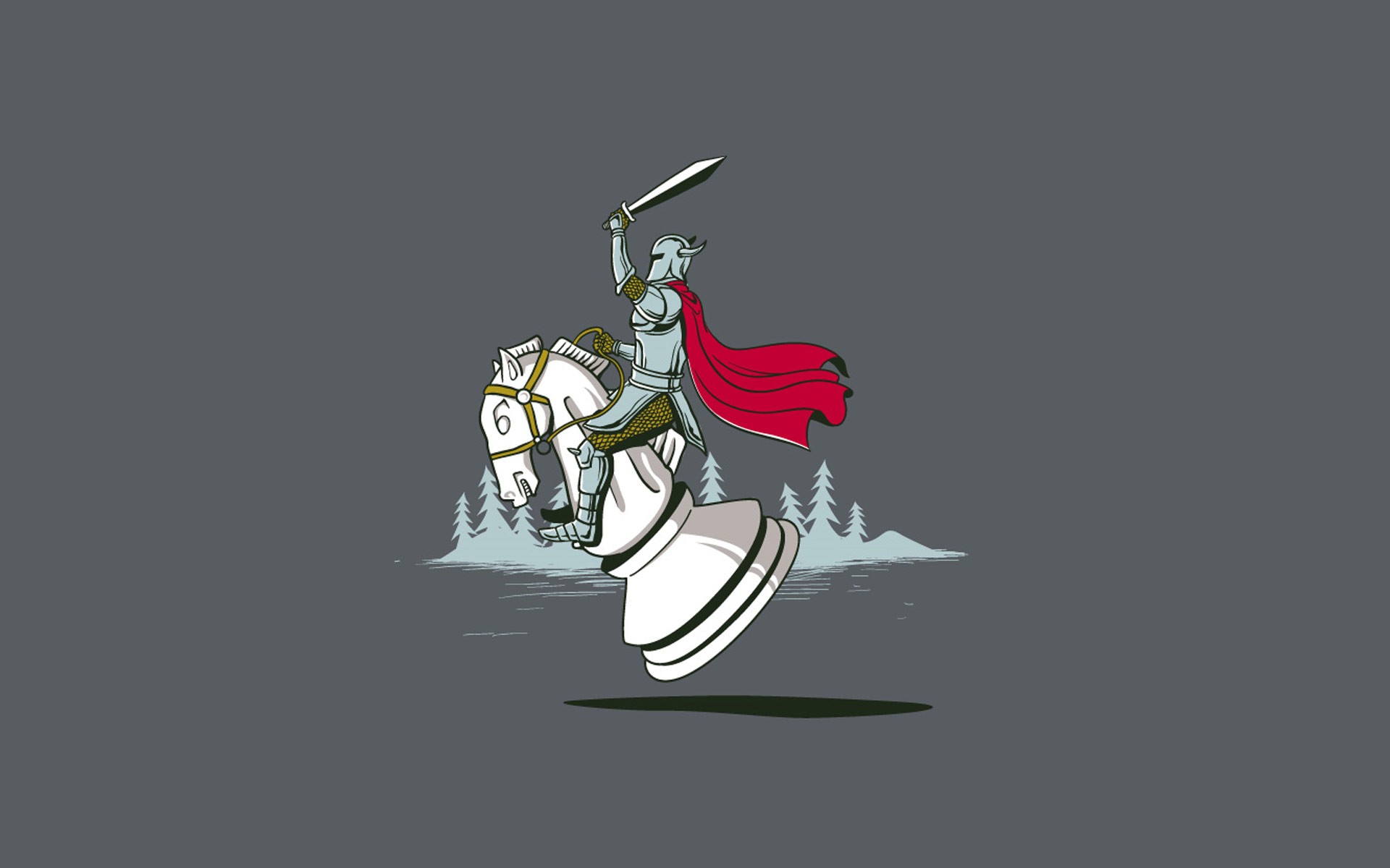 Knight on a chess piece with sword and red cape HD Wallpaper