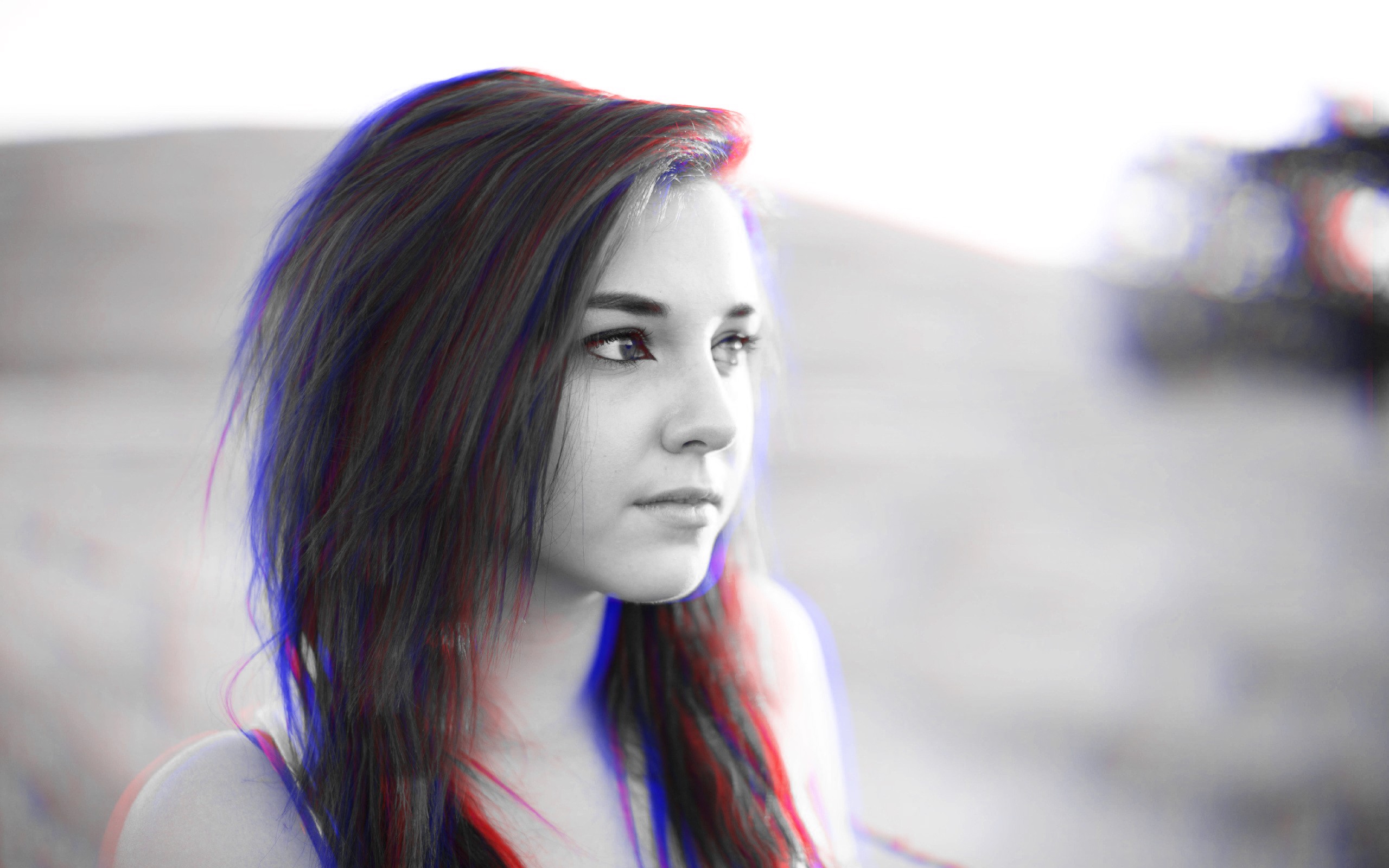 Girl with anaglyph 3D effect HD Wallpaper