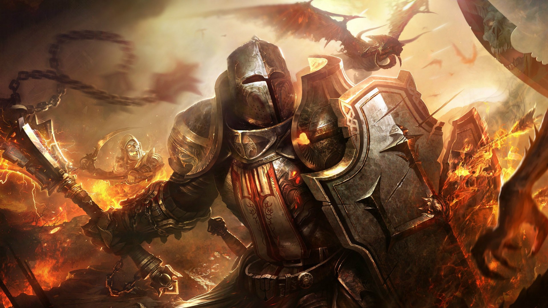 Diablo 3: Reaper of Souls Knight Fighting Dragon HD Wallpaper