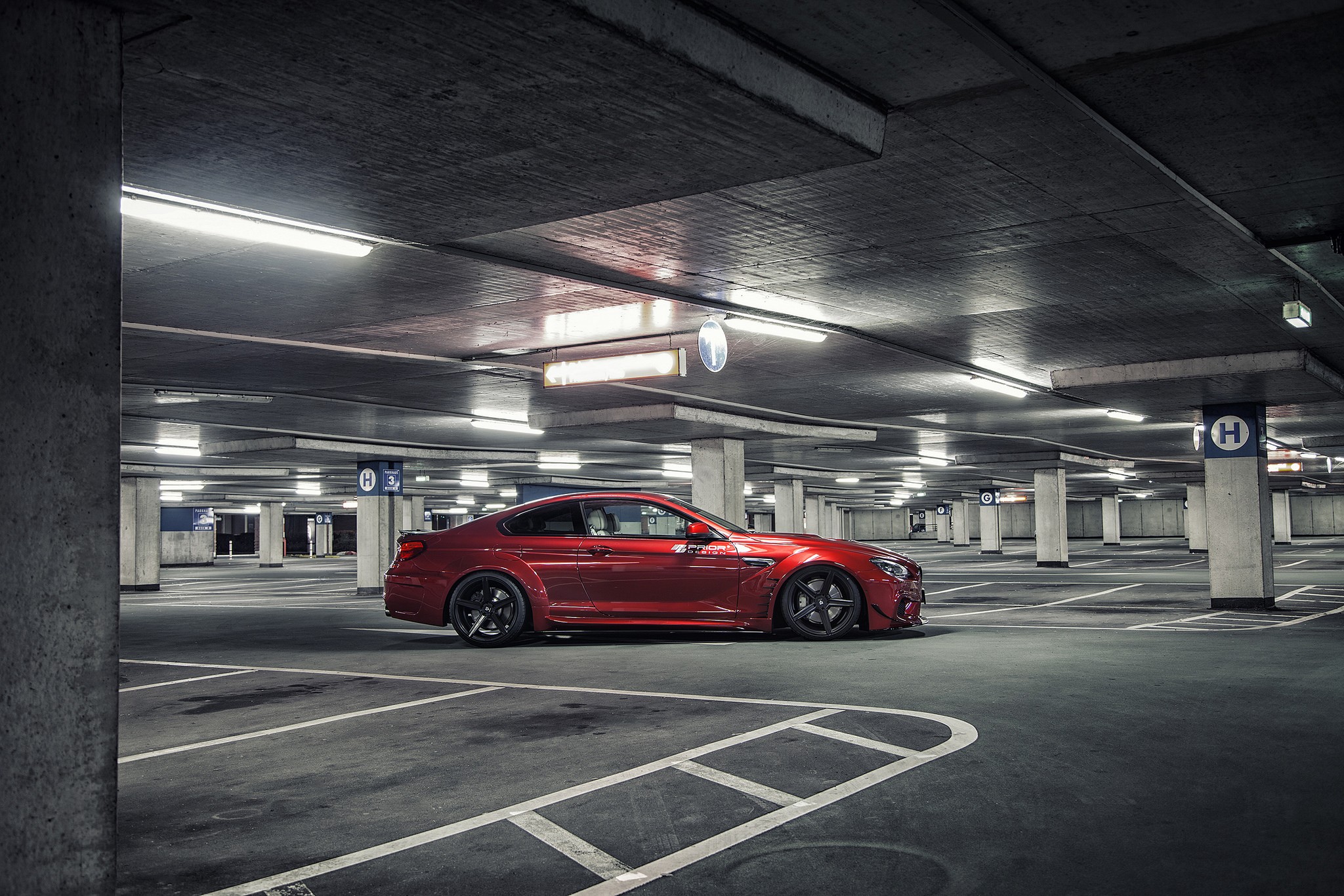 Red Prior Design BMW M6 Widebody in Parking Garage HD Wallpaper