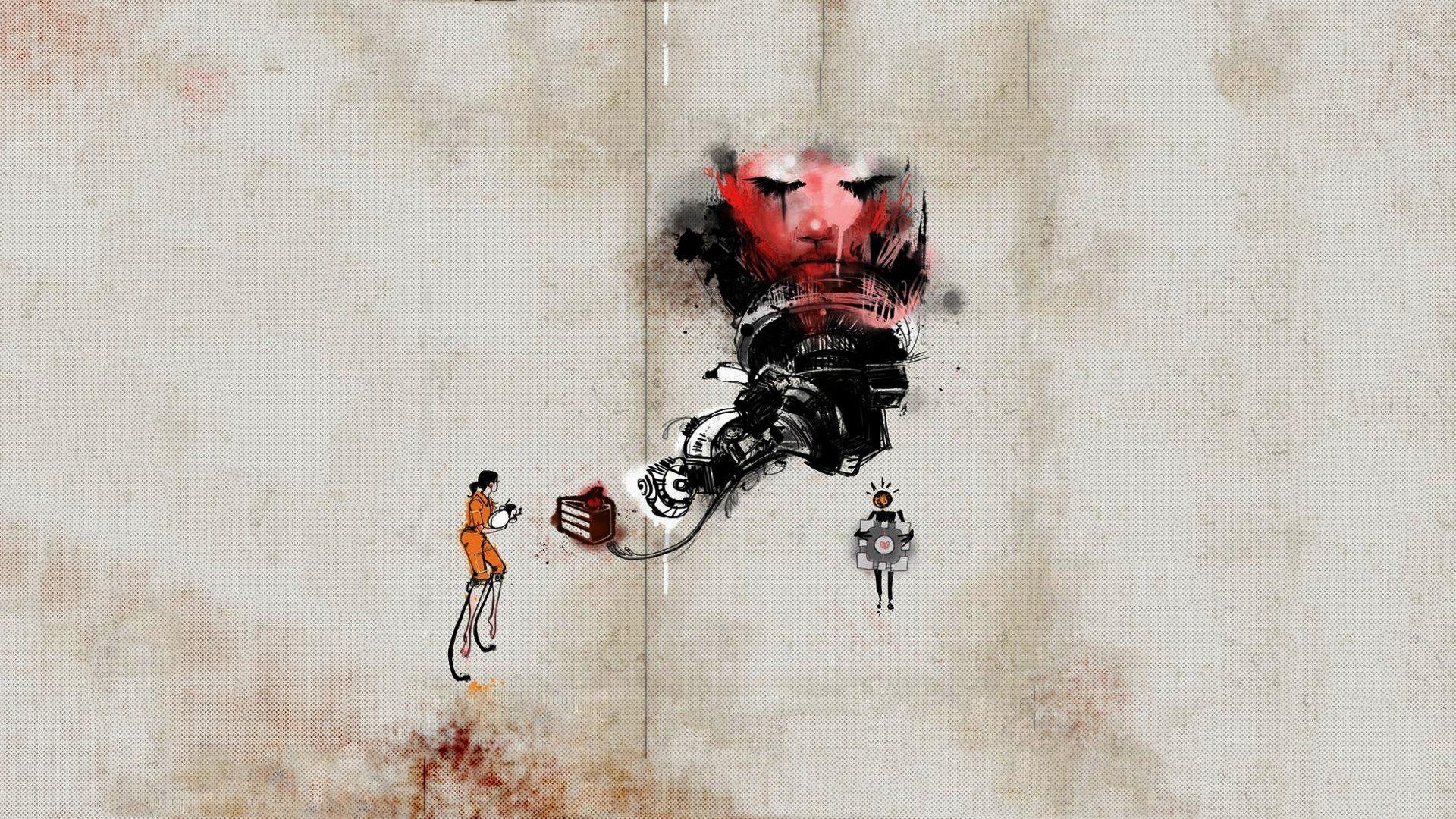 Portal game art with Chell and GLaDOS HD Wallpaper
