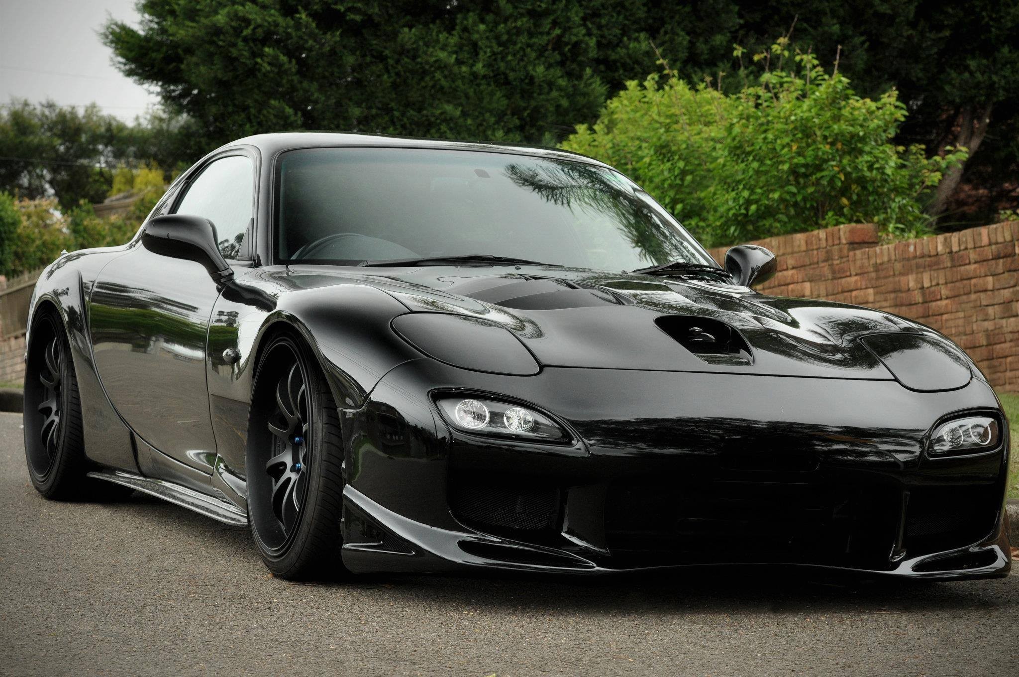 Black Mazda RX-7 parked on a street HD Wallpaper