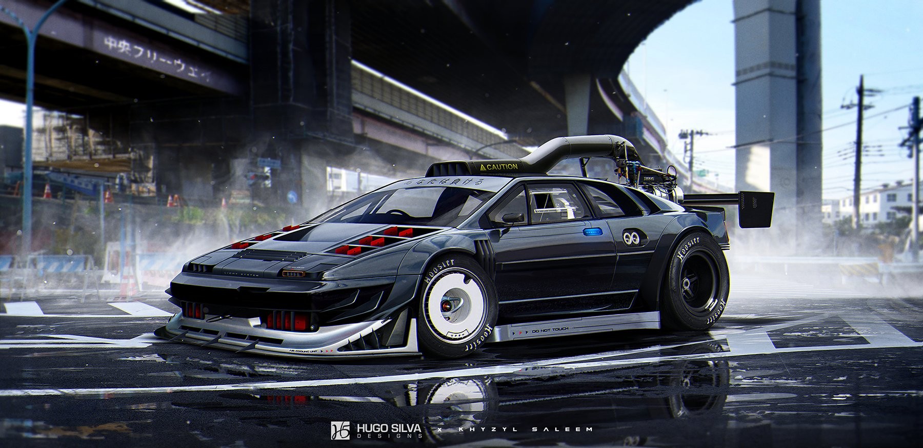 Khyzyl Saleem's futuristic Lotus Esprit on a wet street HD Wallpaper