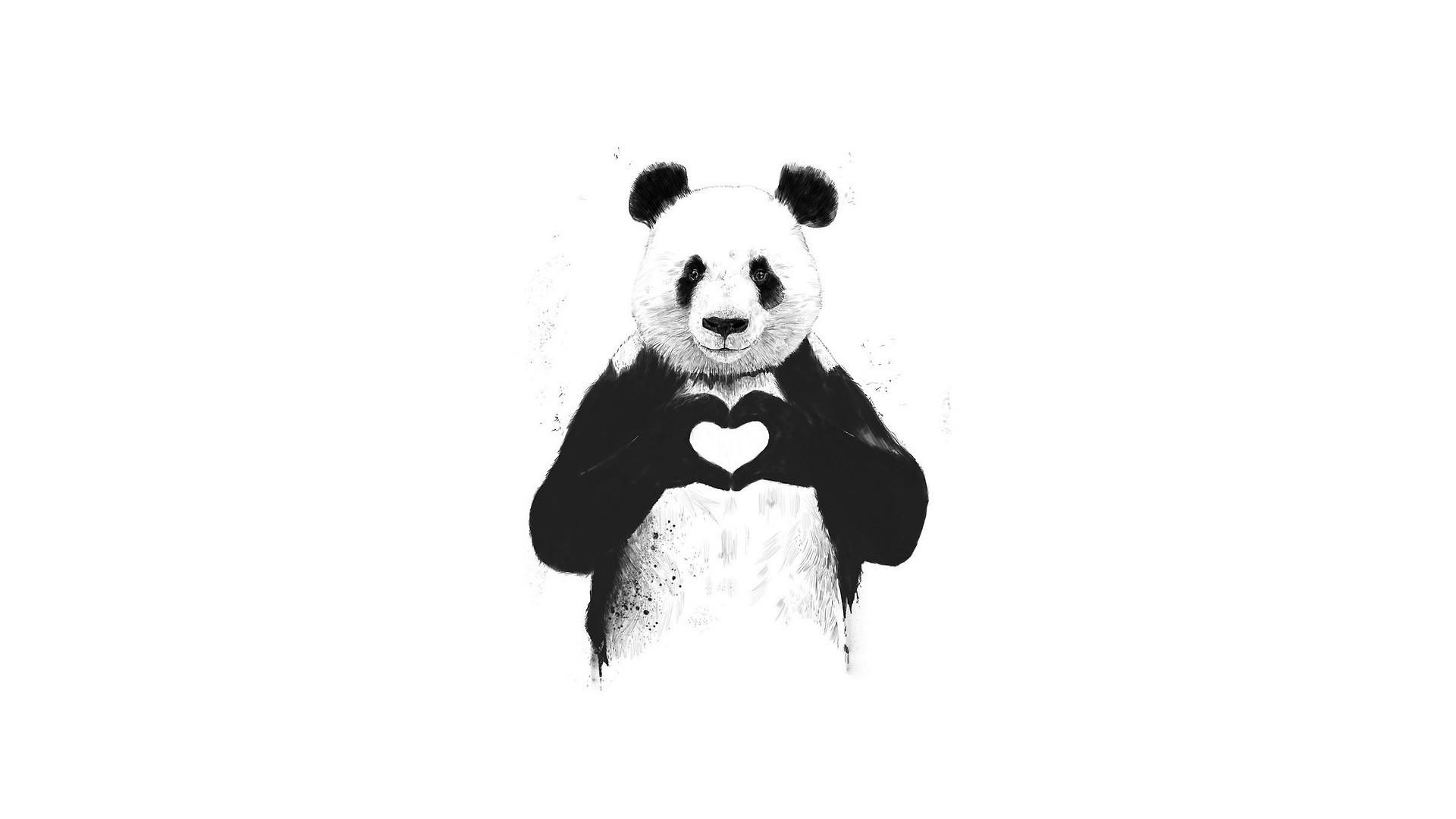 Panda making a heart shape with its hands HD Wallpaper