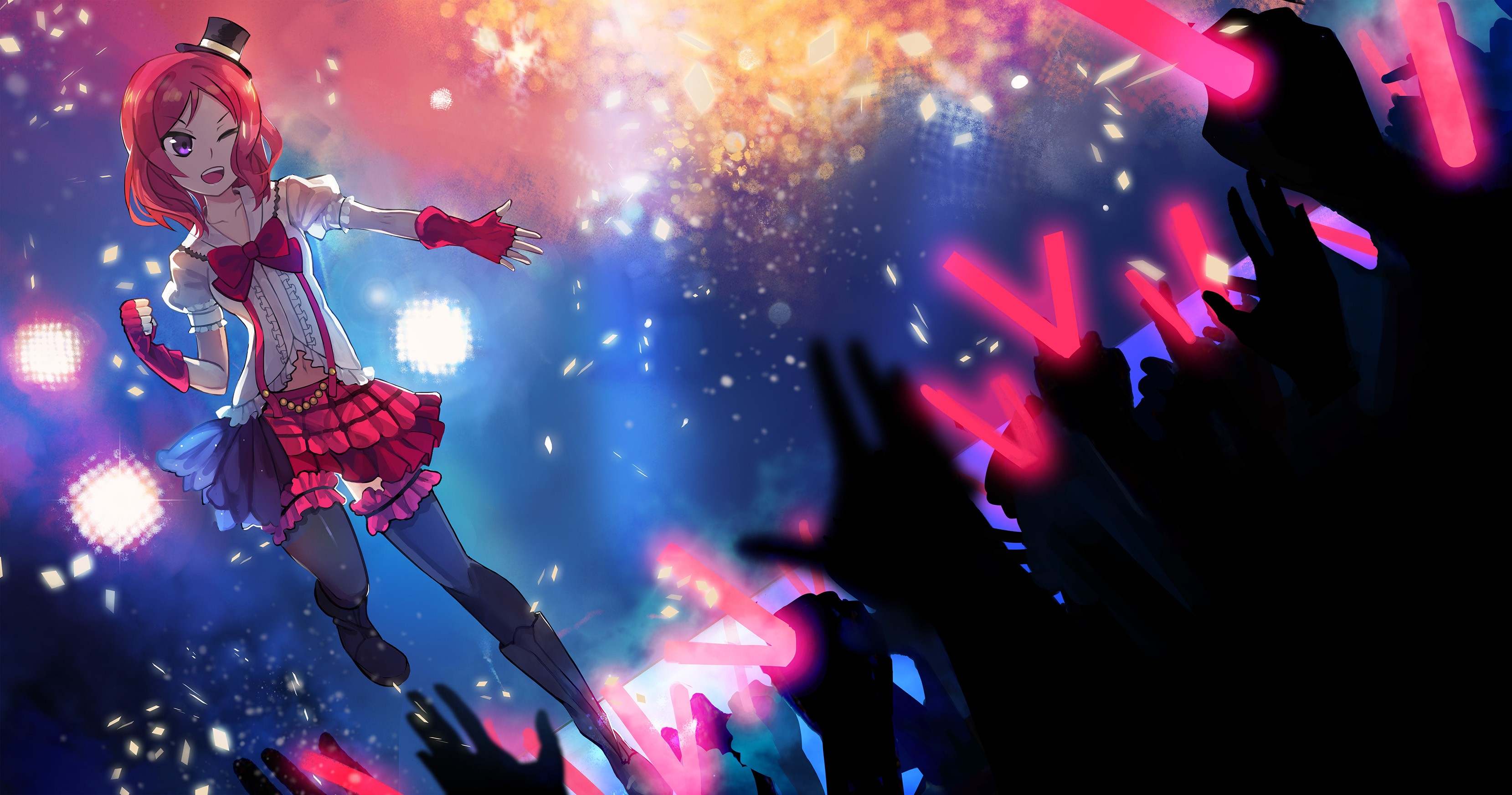 Nishikino Maki performing on stage with glowing sticks HD Wallpaper