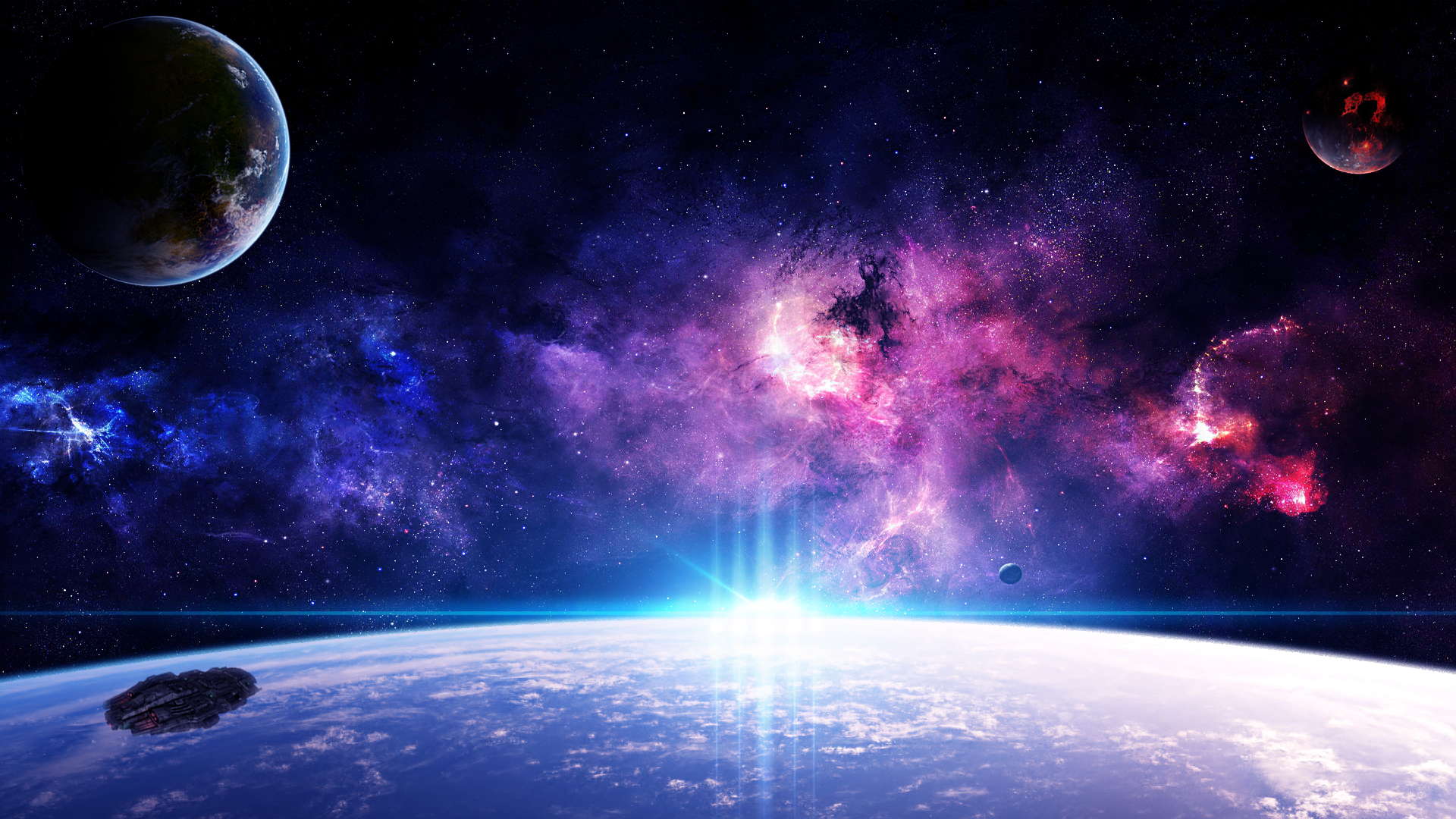 Space scene with planets and nebula HD Wallpaper