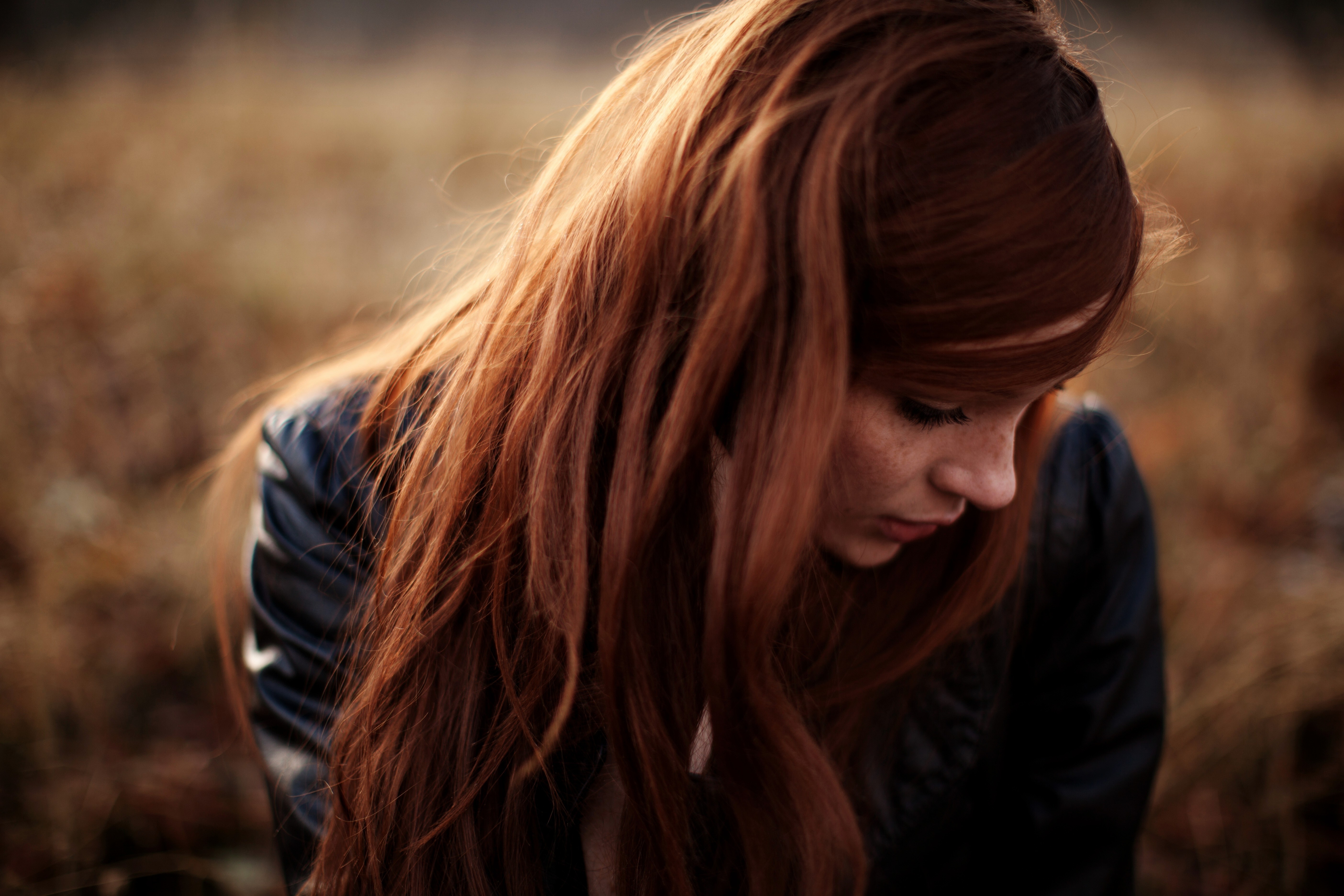 Woman with long red hair and freckles HD Wallpaper