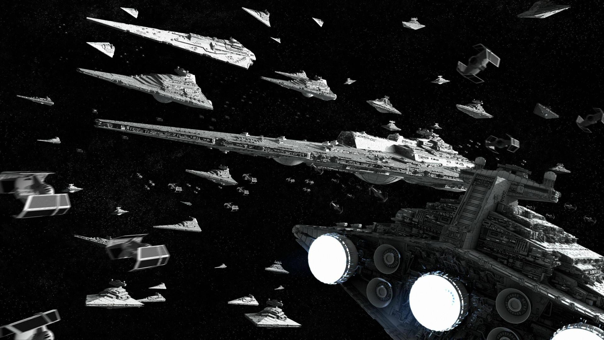 Star Wars fleet with Star Destroyers and TIE Fighters HD Wallpaper