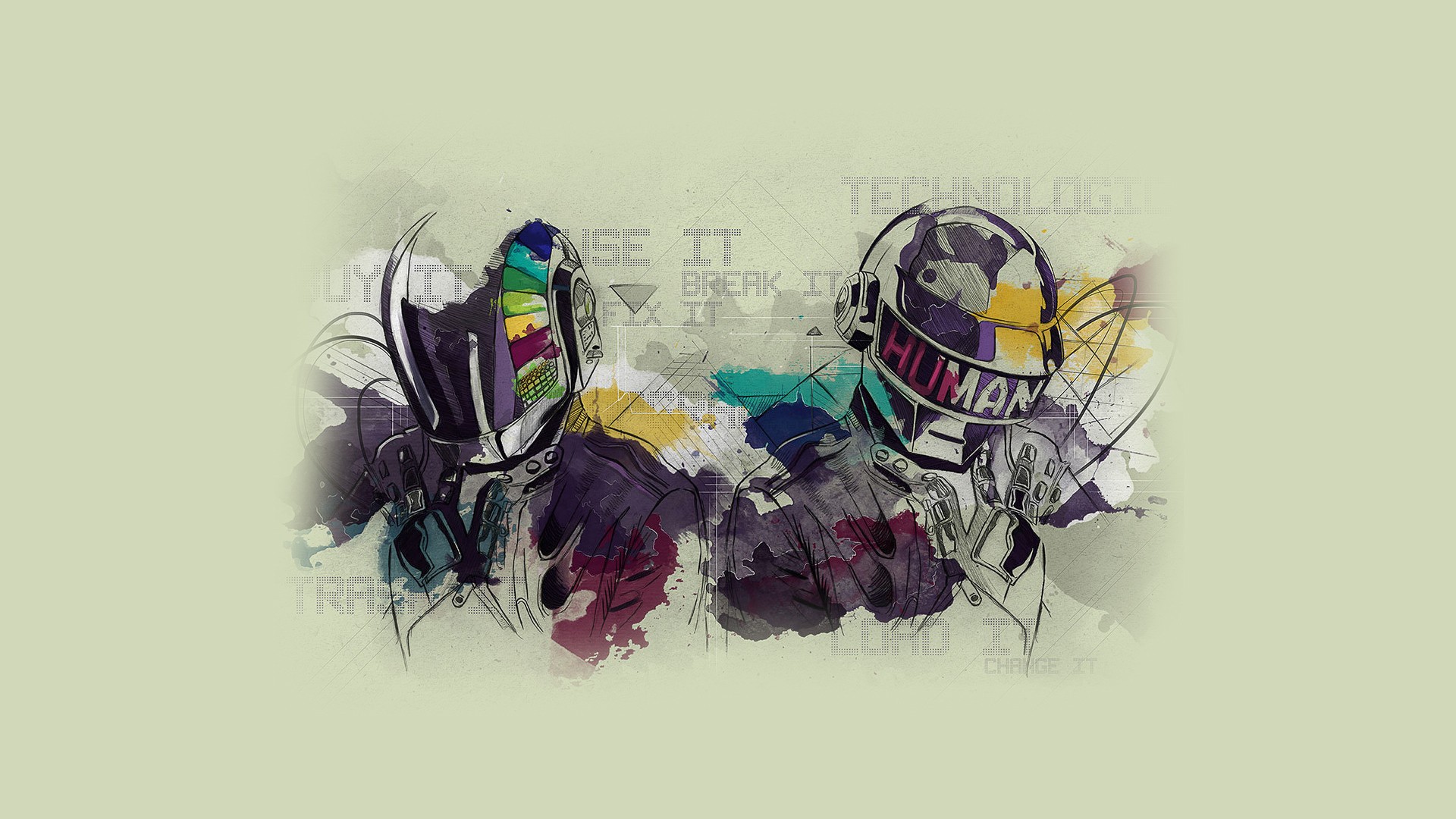 Daft Punk watercolor art with typography HD Wallpaper
