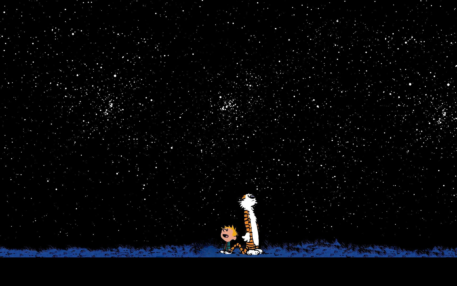 Calvin and Hobbes Looking at the Stars HD Wallpaper