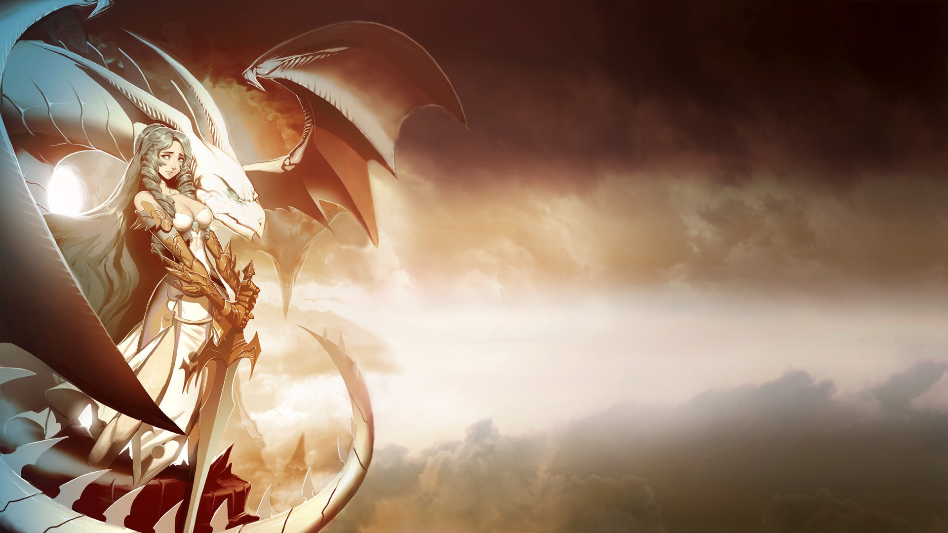 Fantasy art of a woman and a dragon HD Wallpaper