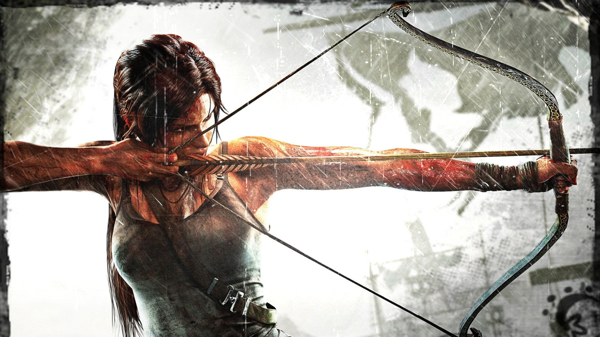Lara Croft aiming a bow and arrow HD Wallpaper