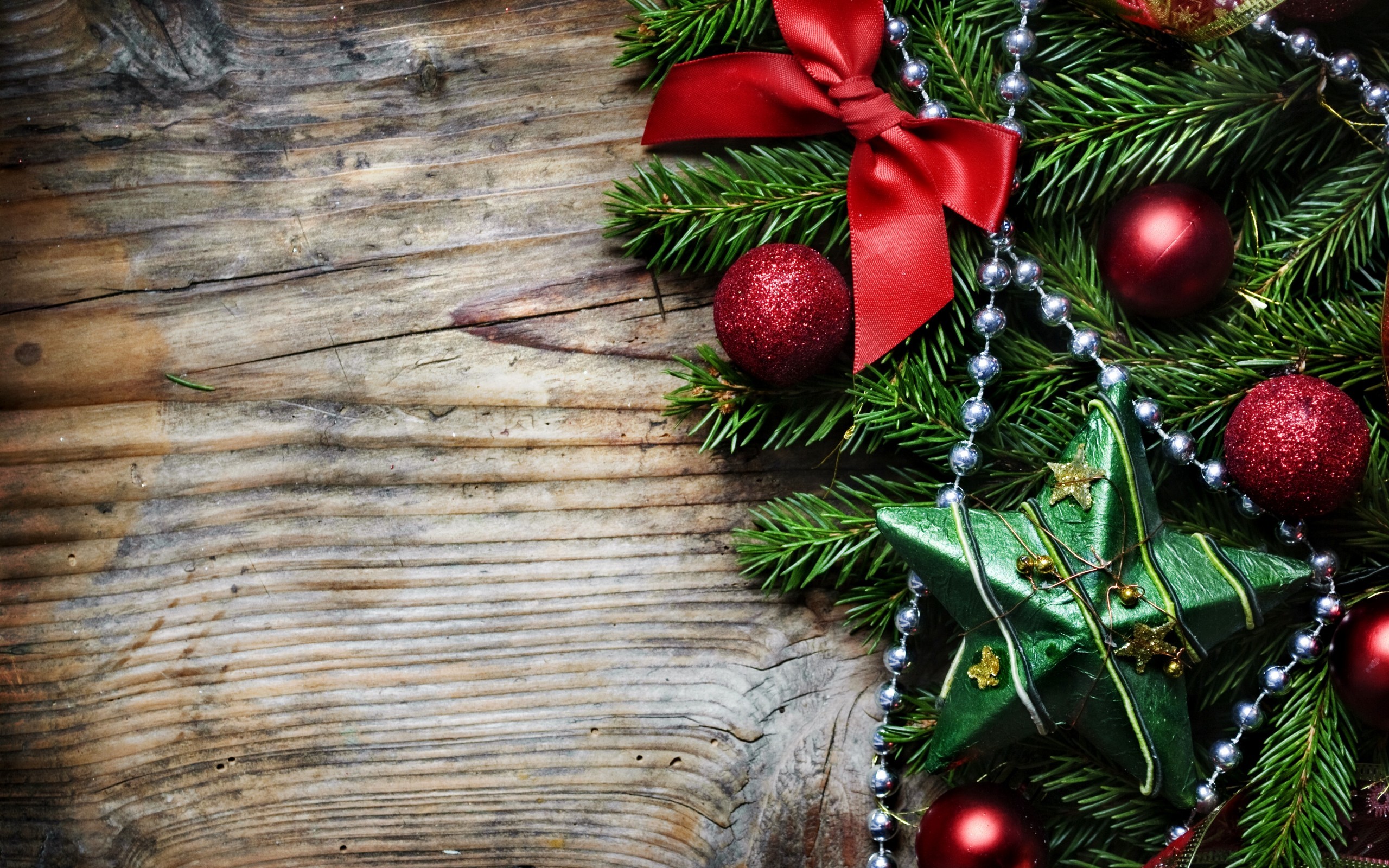 Christmas ornaments on a wooden surface HD Wallpaper