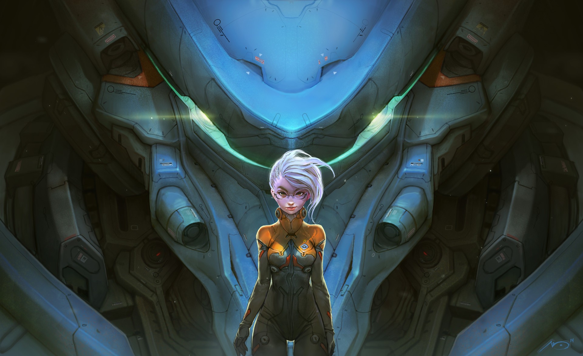Anime girl in a mech suit HD Wallpaper