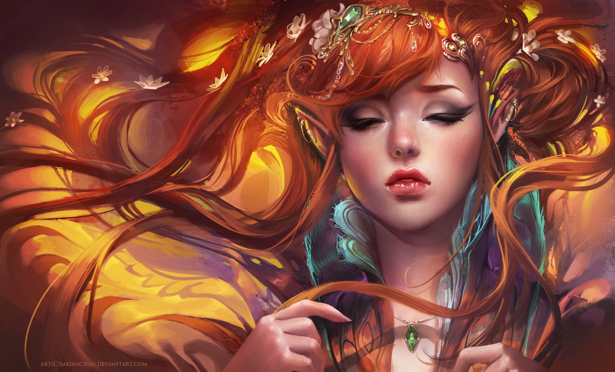 Fantasy art of a woman with red hair HD Wallpaper