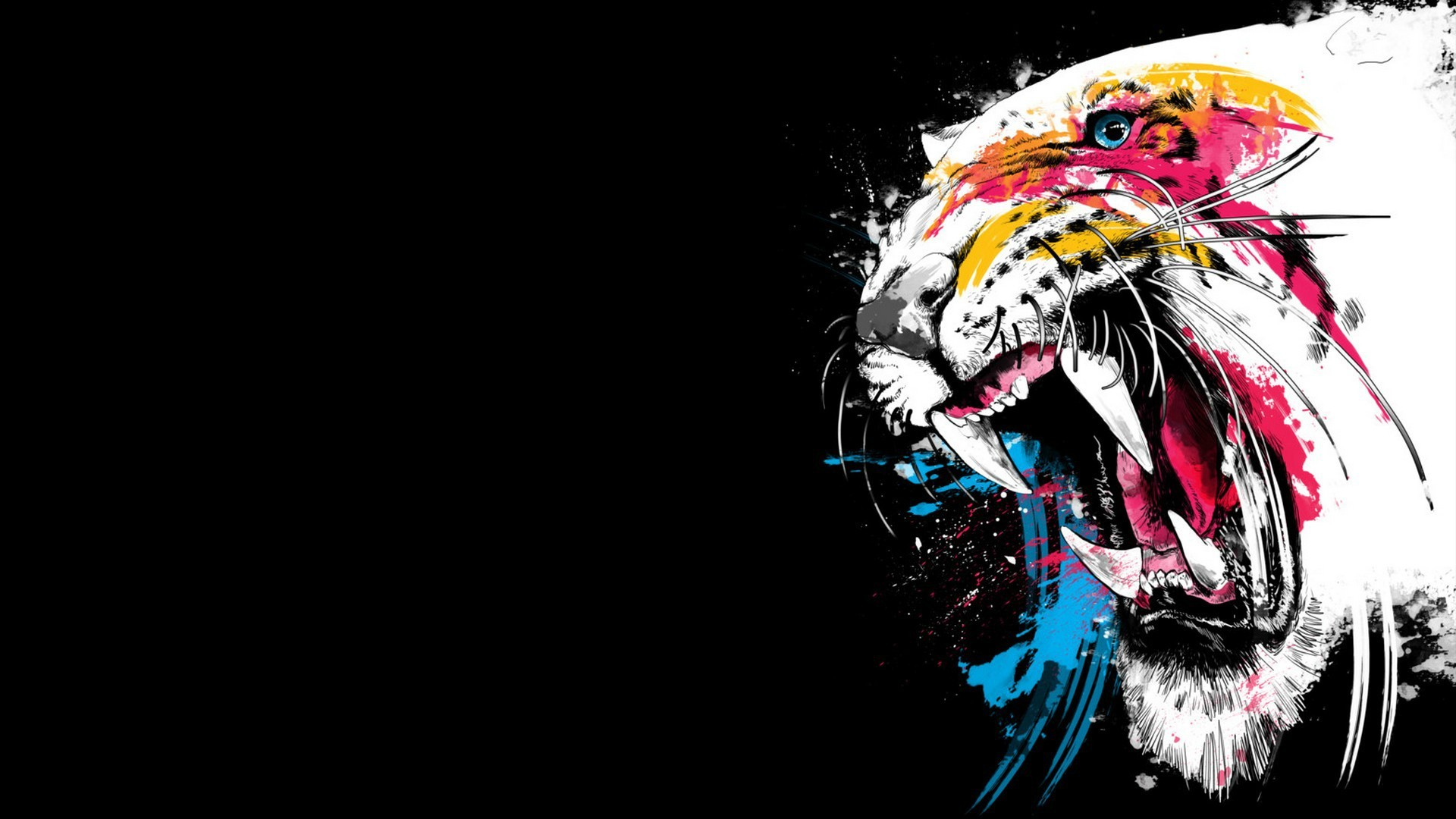 Abstract roaring tiger with colorful paint splashes HD Wallpaper