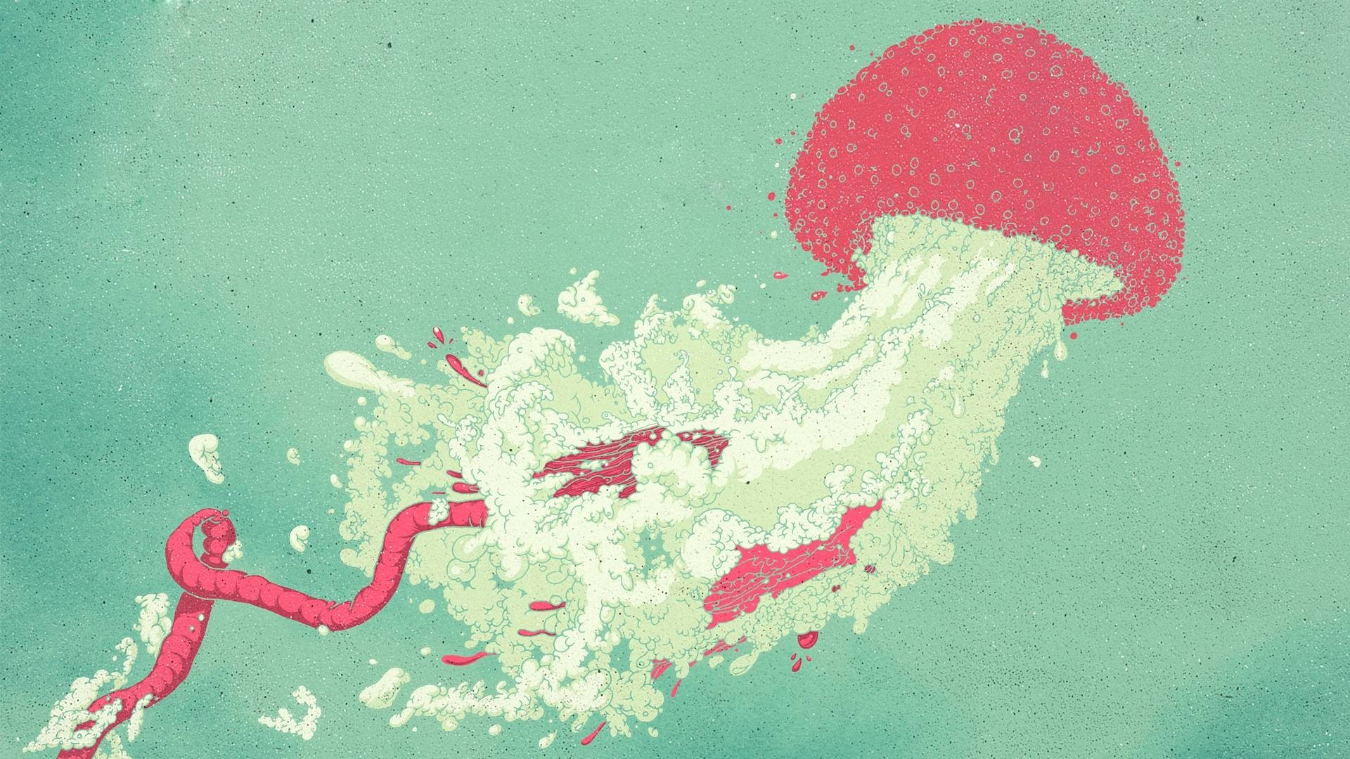 Jellyfish artwork with red tentacles and pink bell HD Wallpaper