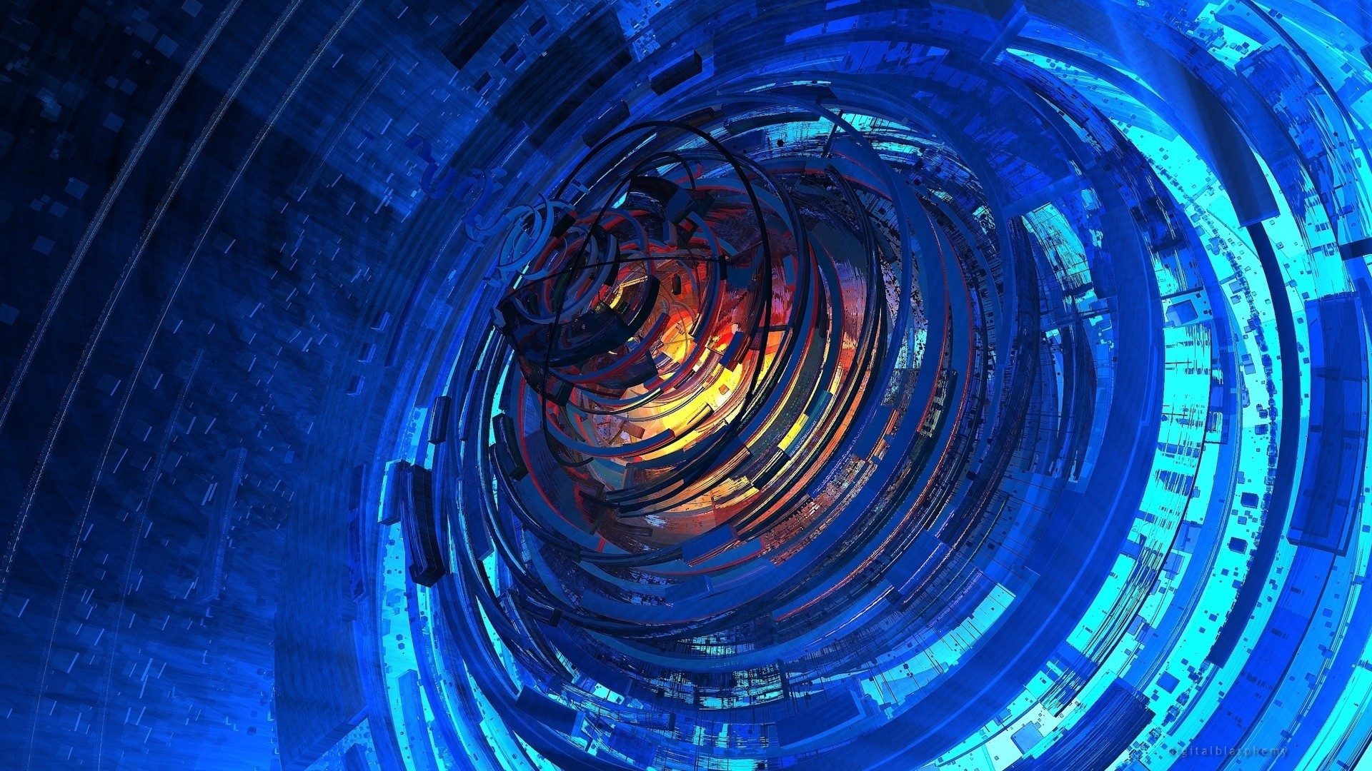 Abstract blue spiral tunnel with glowing core HD Wallpaper