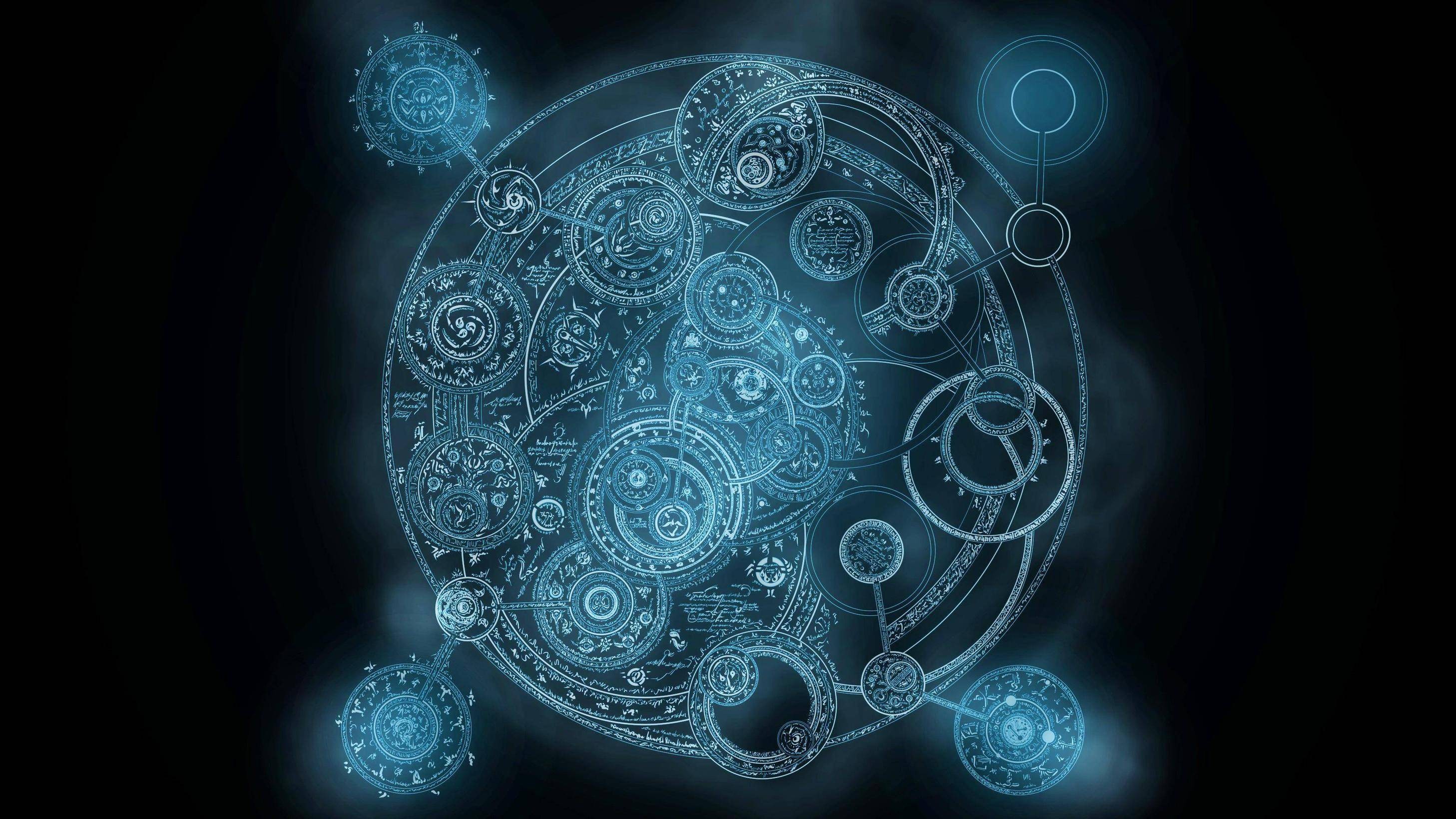 Abstract blue glowing magical circle with gears HD Wallpaper
