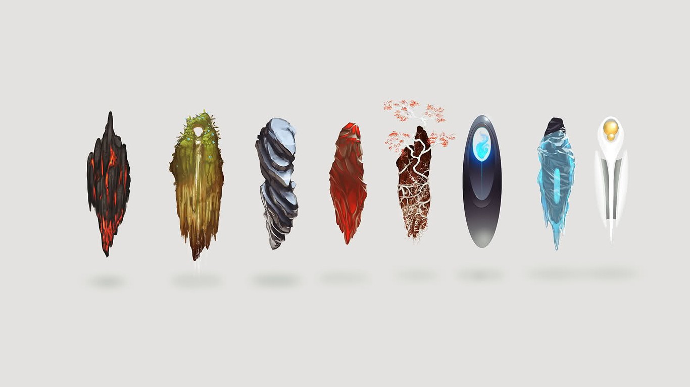 Digital art of futuristic elemental orbs HD Wallpaper
