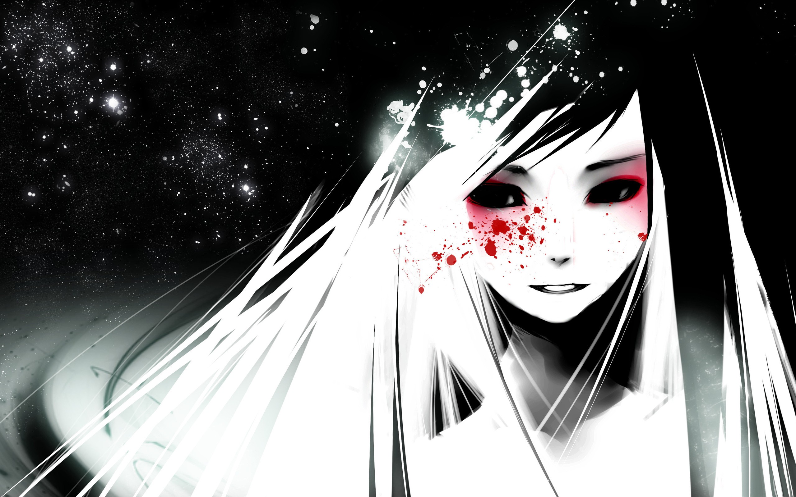 Anime girl with black hair and red eyes HD Wallpaper