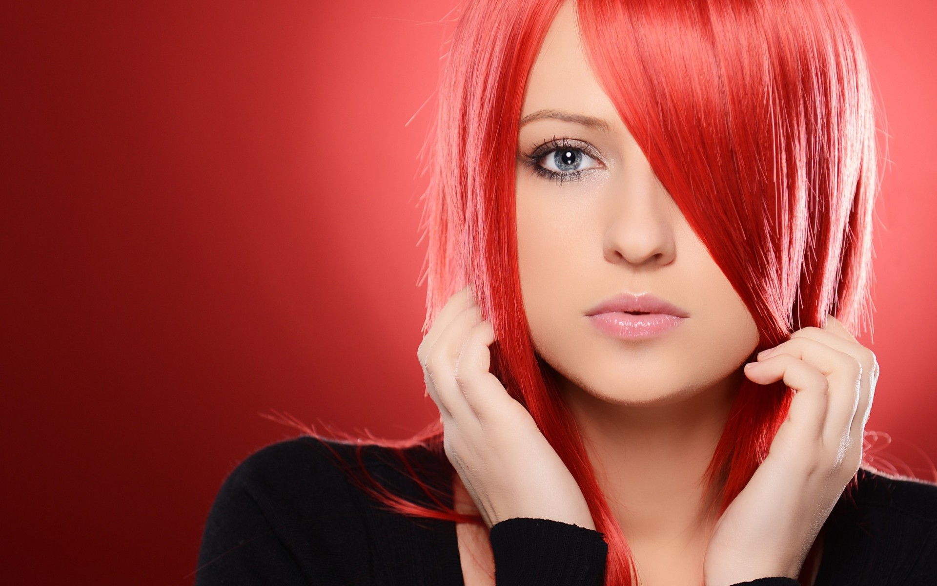 Woman with bright red hair HD Wallpaper