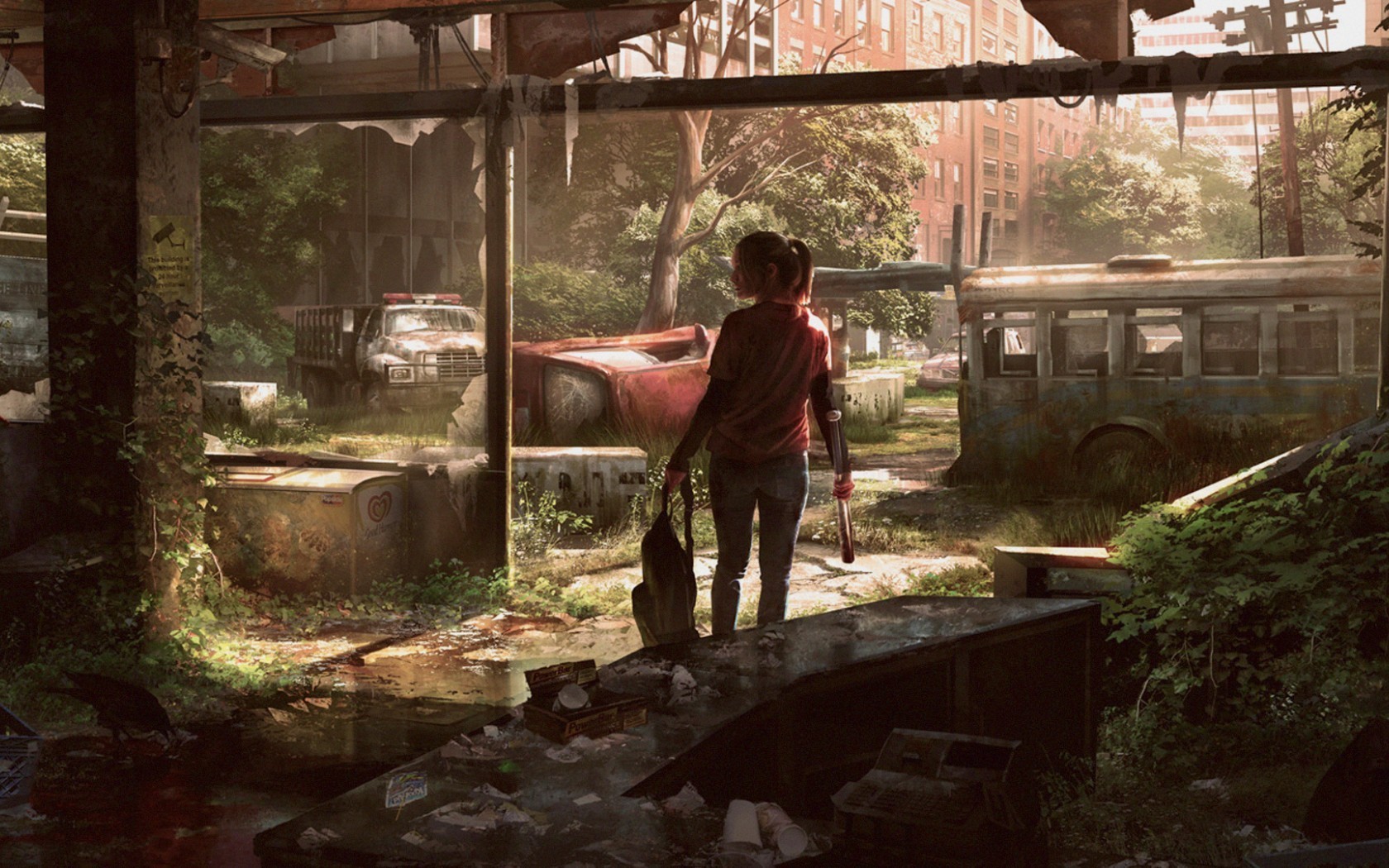 The Last of Us apocalyptic scene with a woman HD Wallpaper