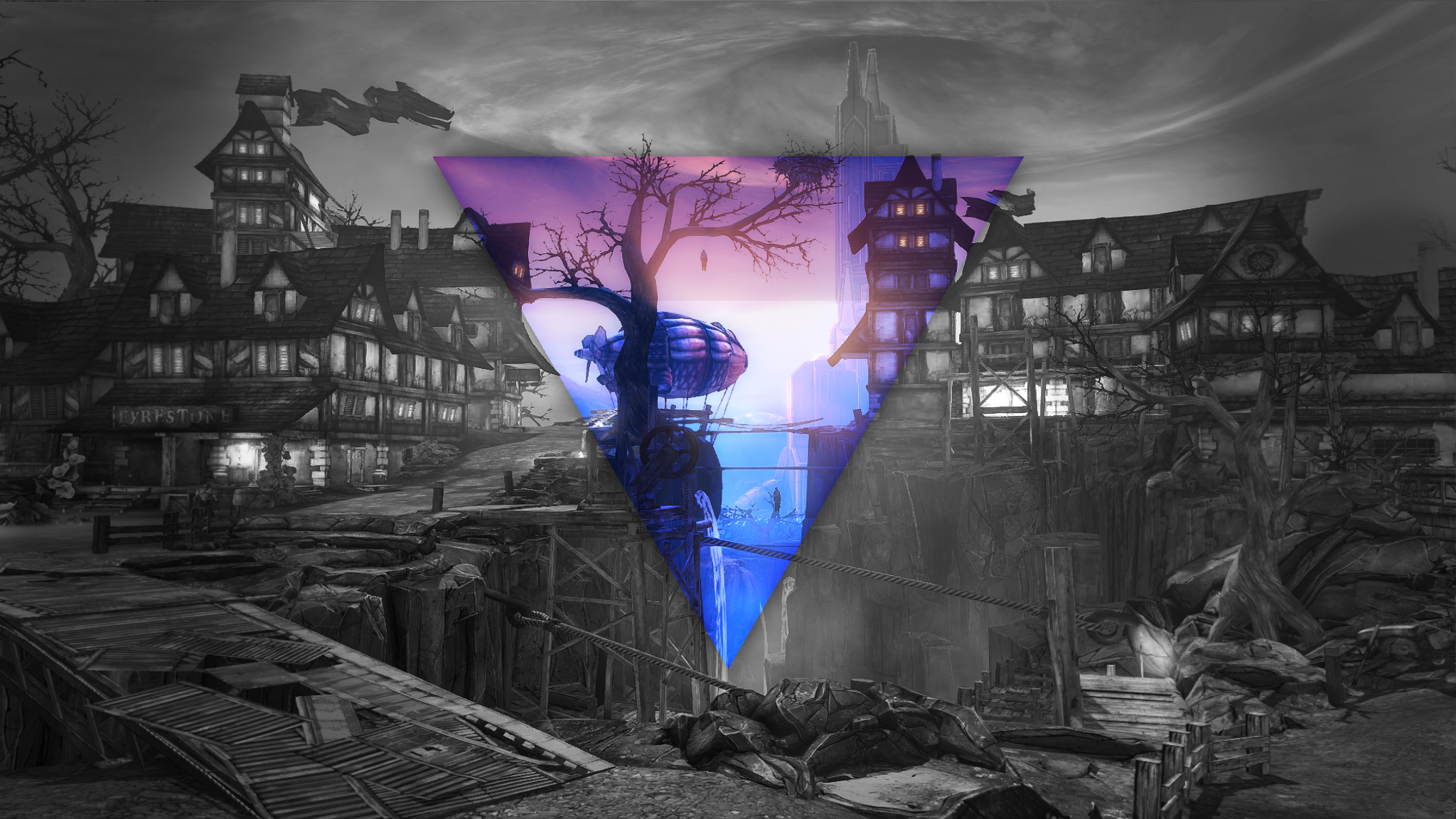 Borderlands 2 town with geometric overlay HD Wallpaper
