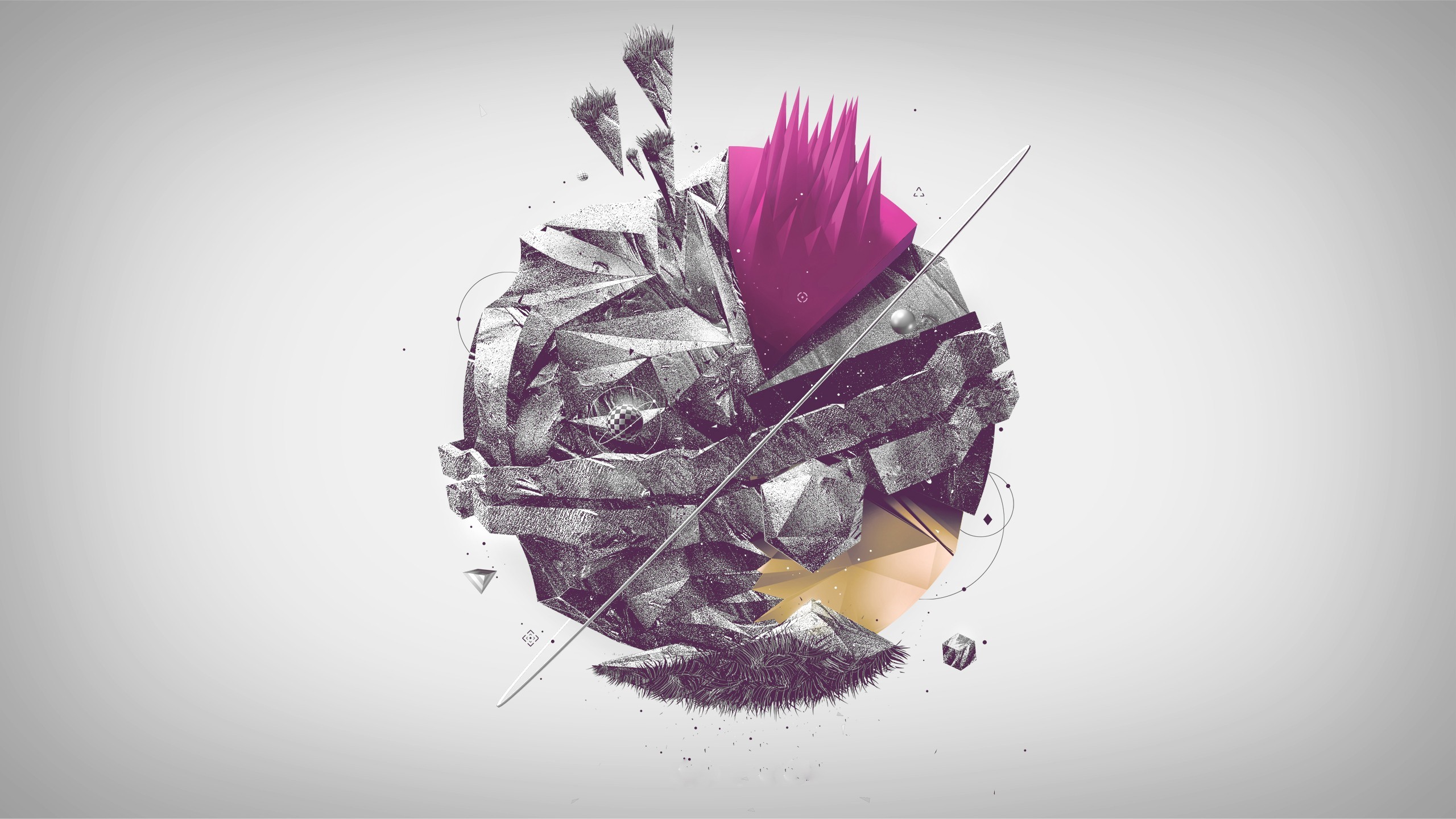 Abstract geometric sphere with pink spikes and rocky texture HD Wallpaper