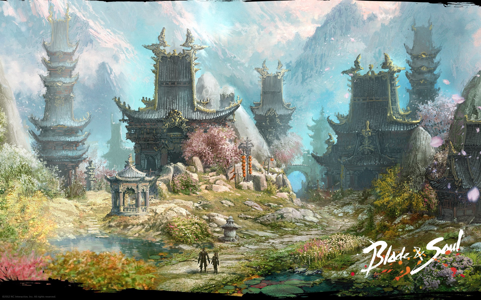 Blade and Soul landscape with traditional Asian architecture HD Wallpaper