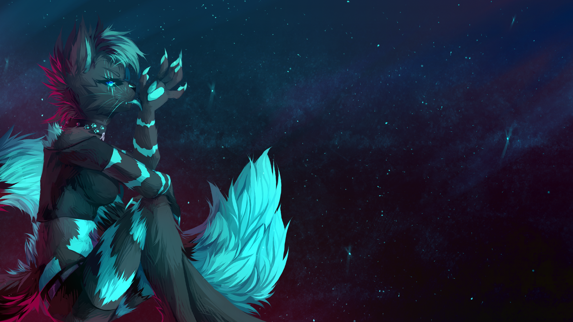Furry character with glowing blue markings in space HD Wallpaper