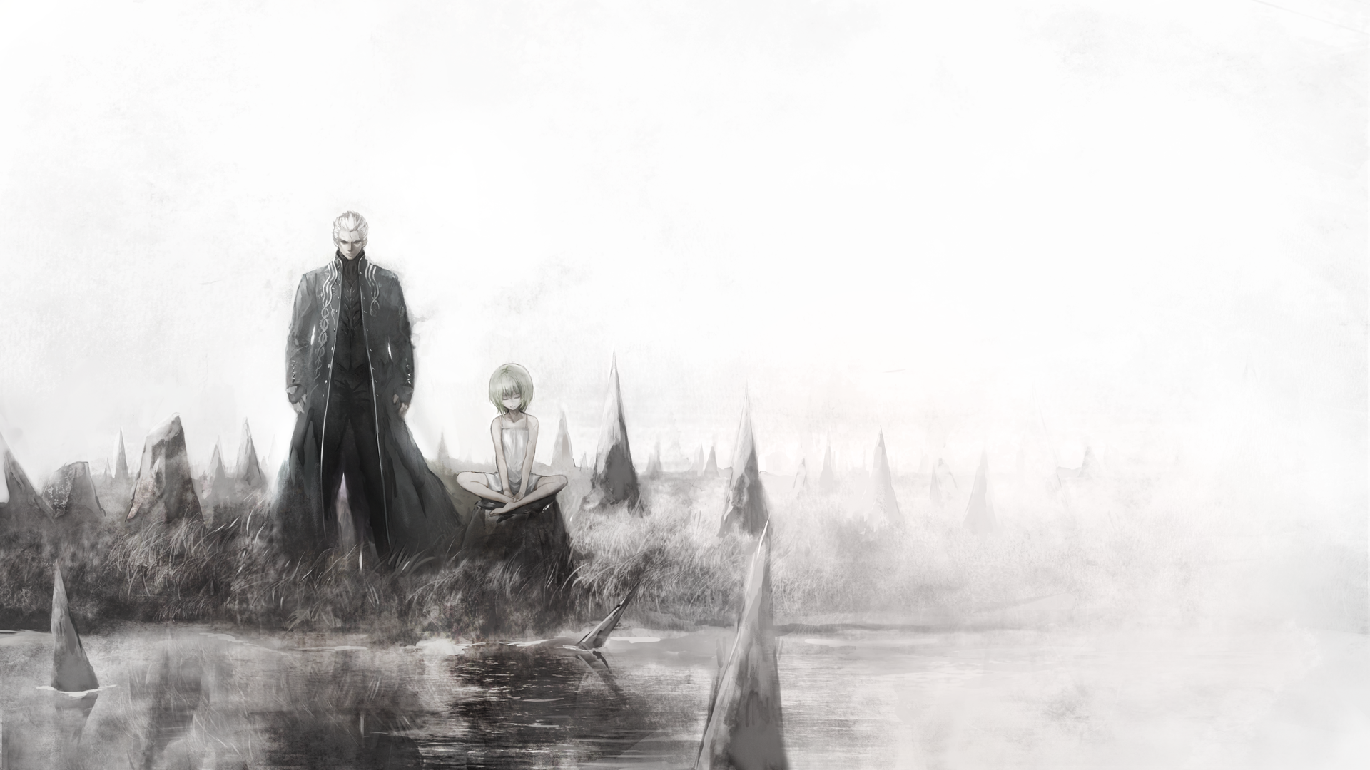 Vergil and Izayoi Sakuya in a desolate landscape HD Wallpaper