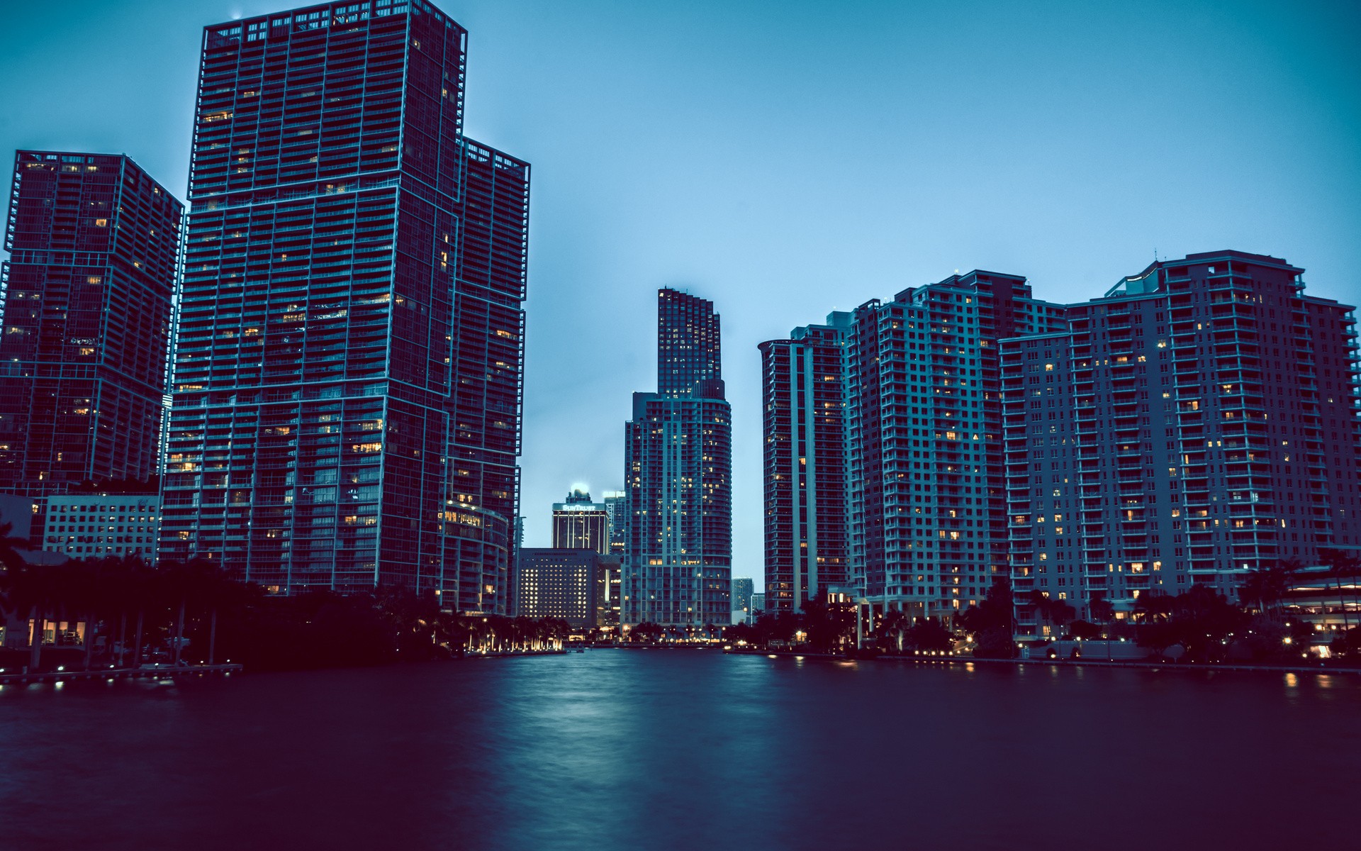 Miami cityscape with skyscrapers at dusk HD Wallpaper