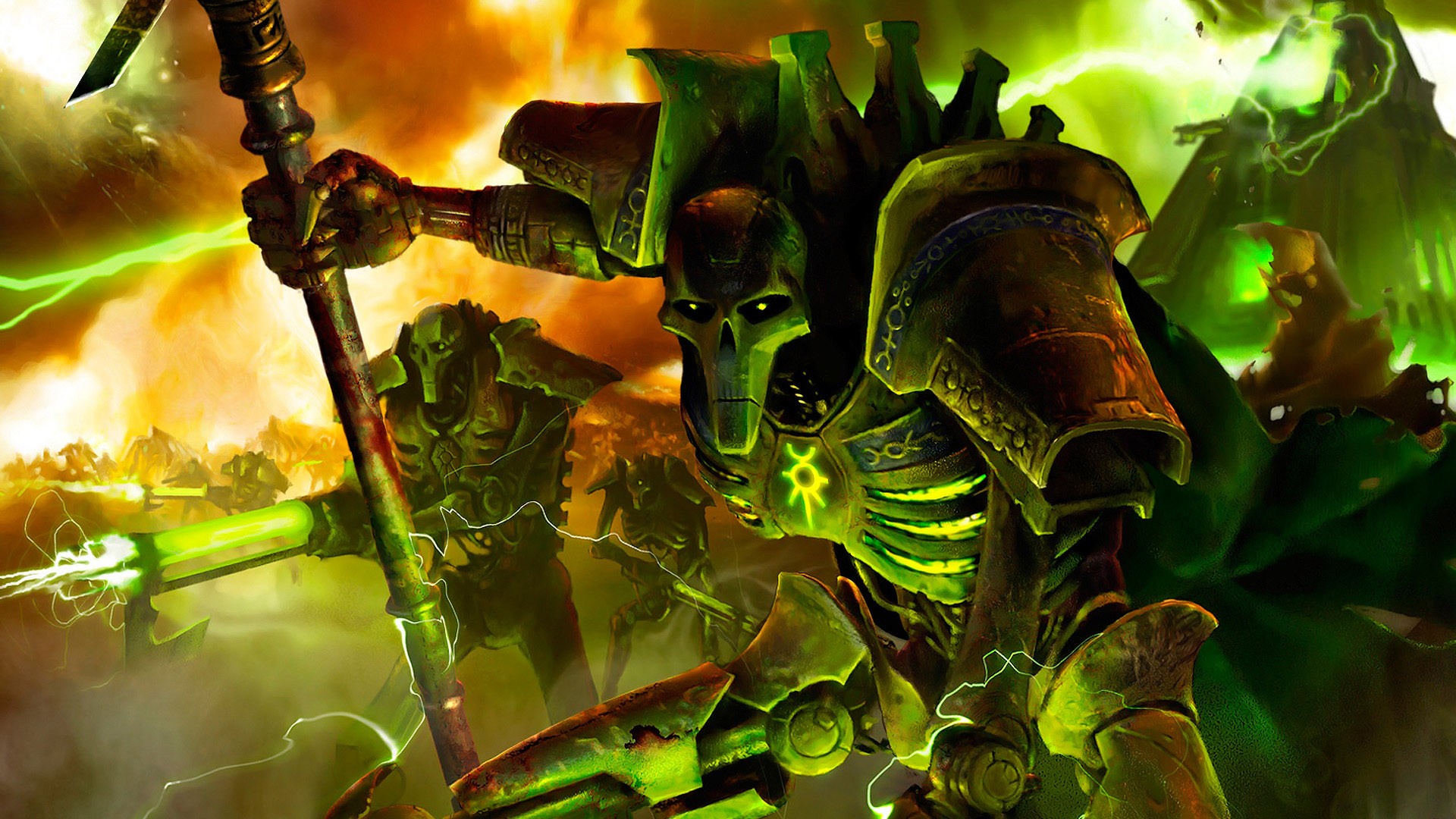 Warhammer 40,000 Necrons in battle HD Wallpaper