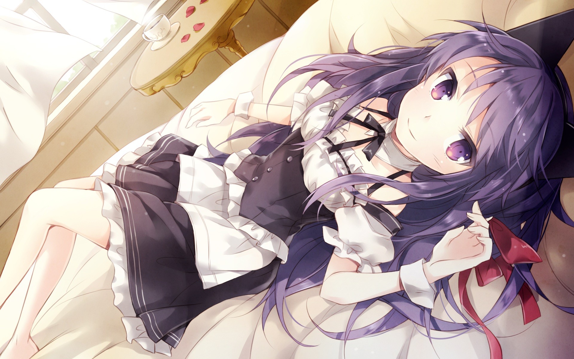 Girl in Maid Outfit Lying Down HD Wallpaper