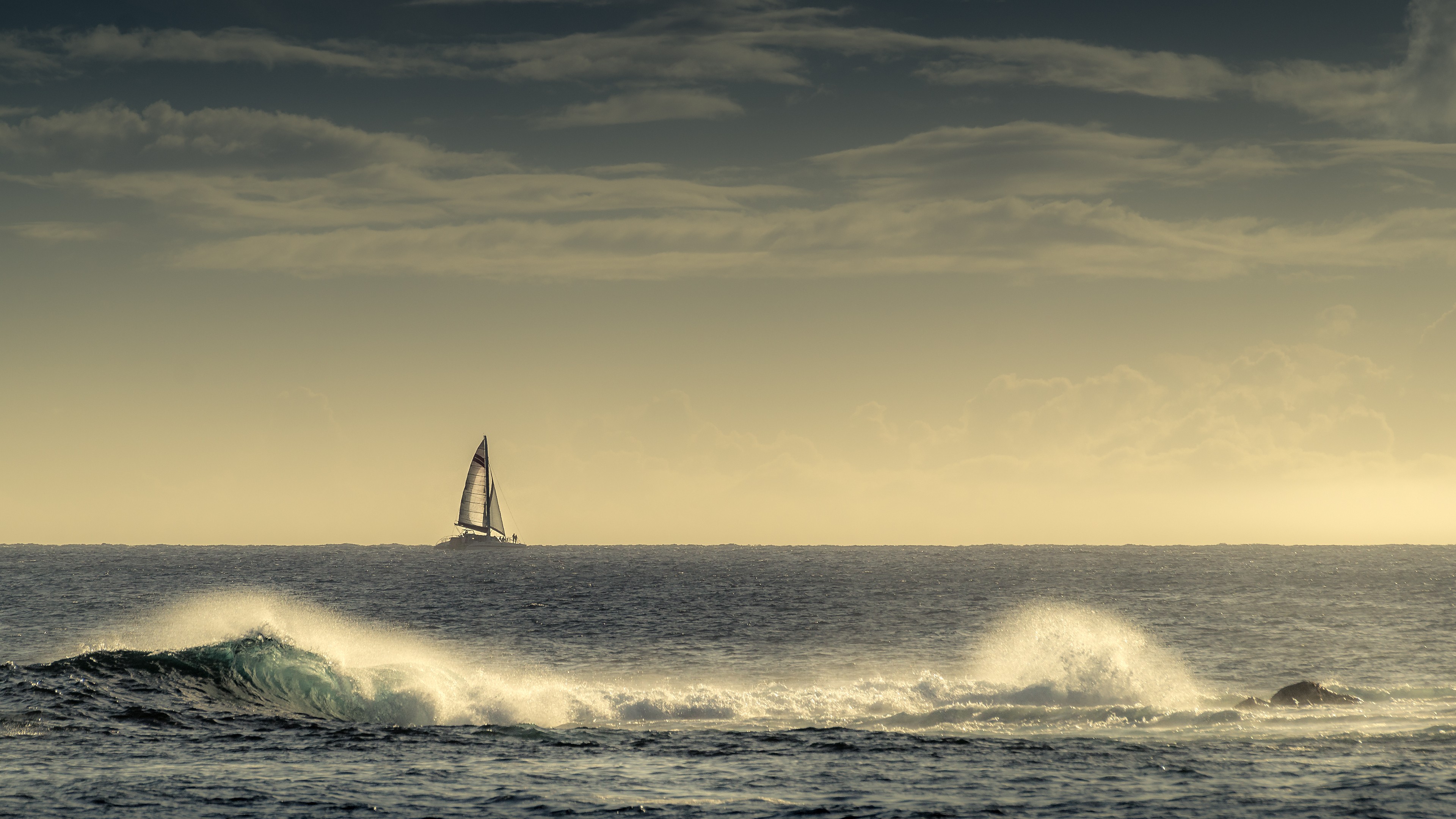 Sailboat on the ocean with waves HD Wallpaper