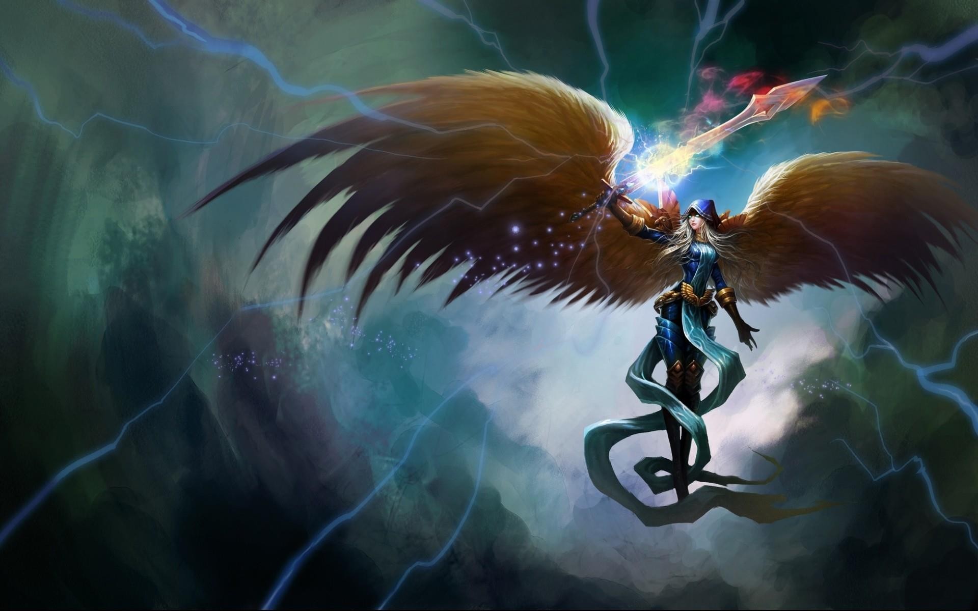 Kayle with wings and sword in fantasy art HD Wallpaper