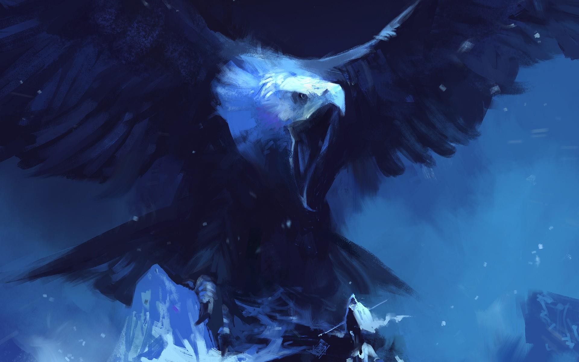Artwork of a large eagle attacking from above HD Wallpaper