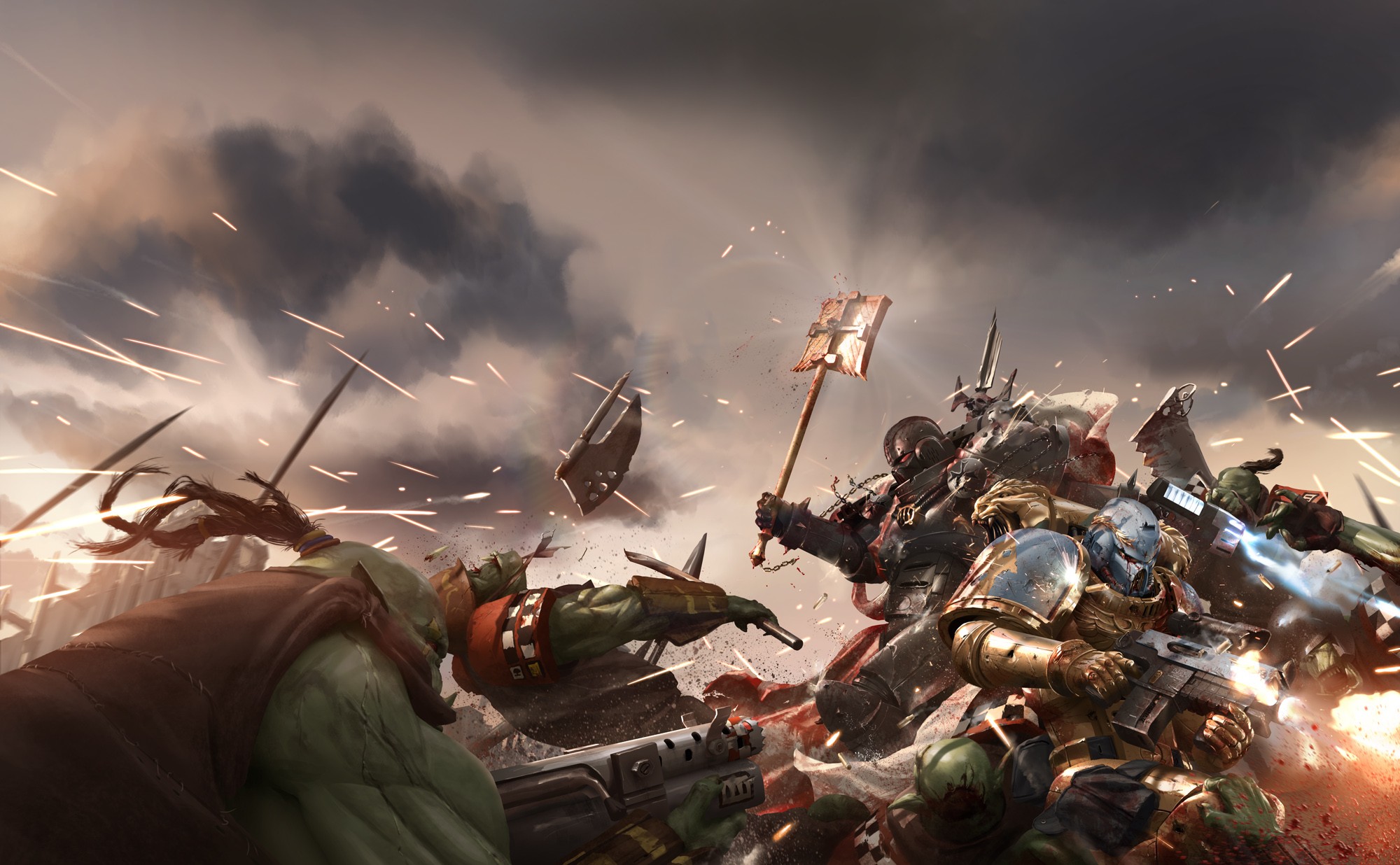 Warhammer 40,000: Orcs and Celestial Lions in Battle HD Wallpaper